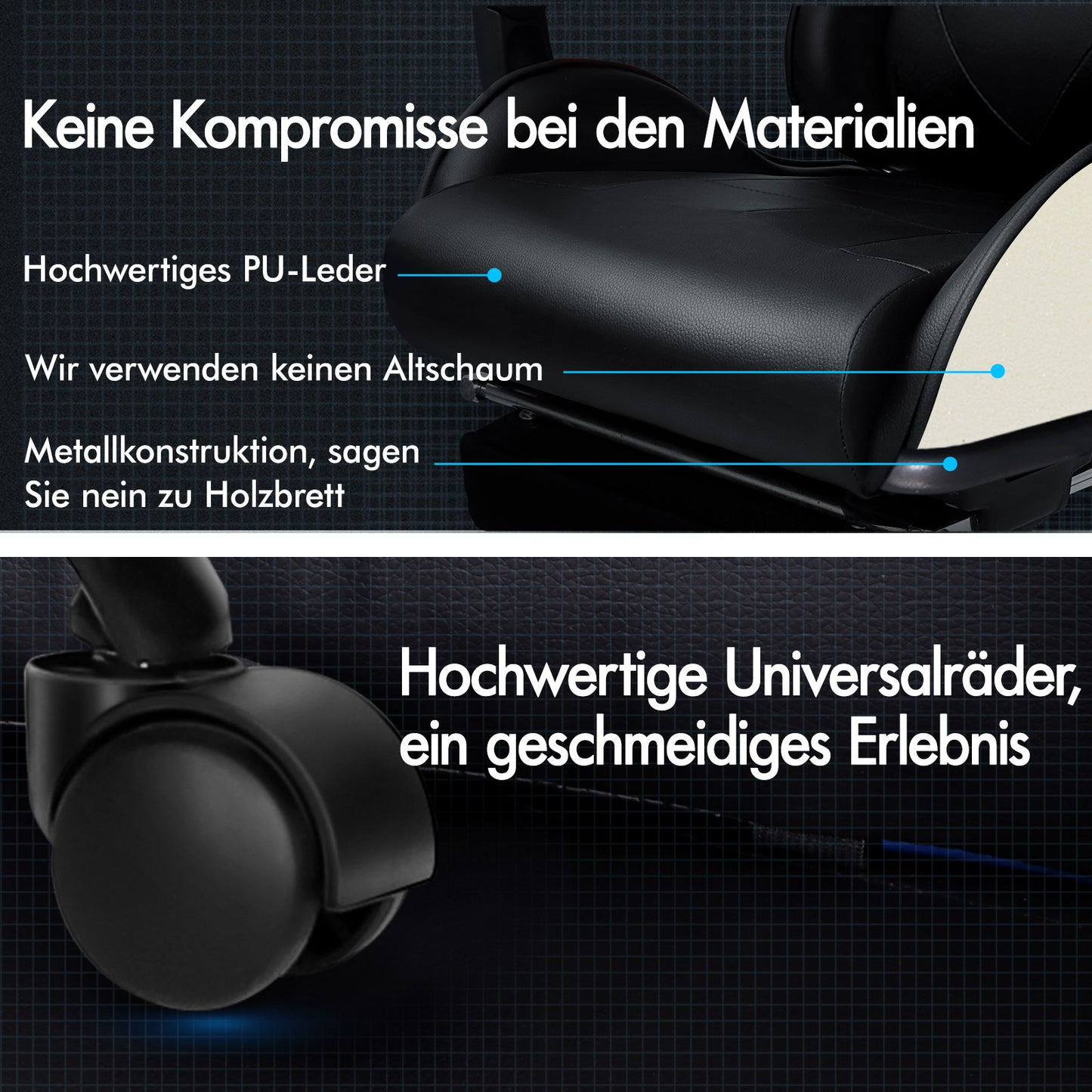ALFORDSON Gaming Stuhl Bürostuhl Racing Stuhl Fußstütze Sitz PU Leder Schwarz