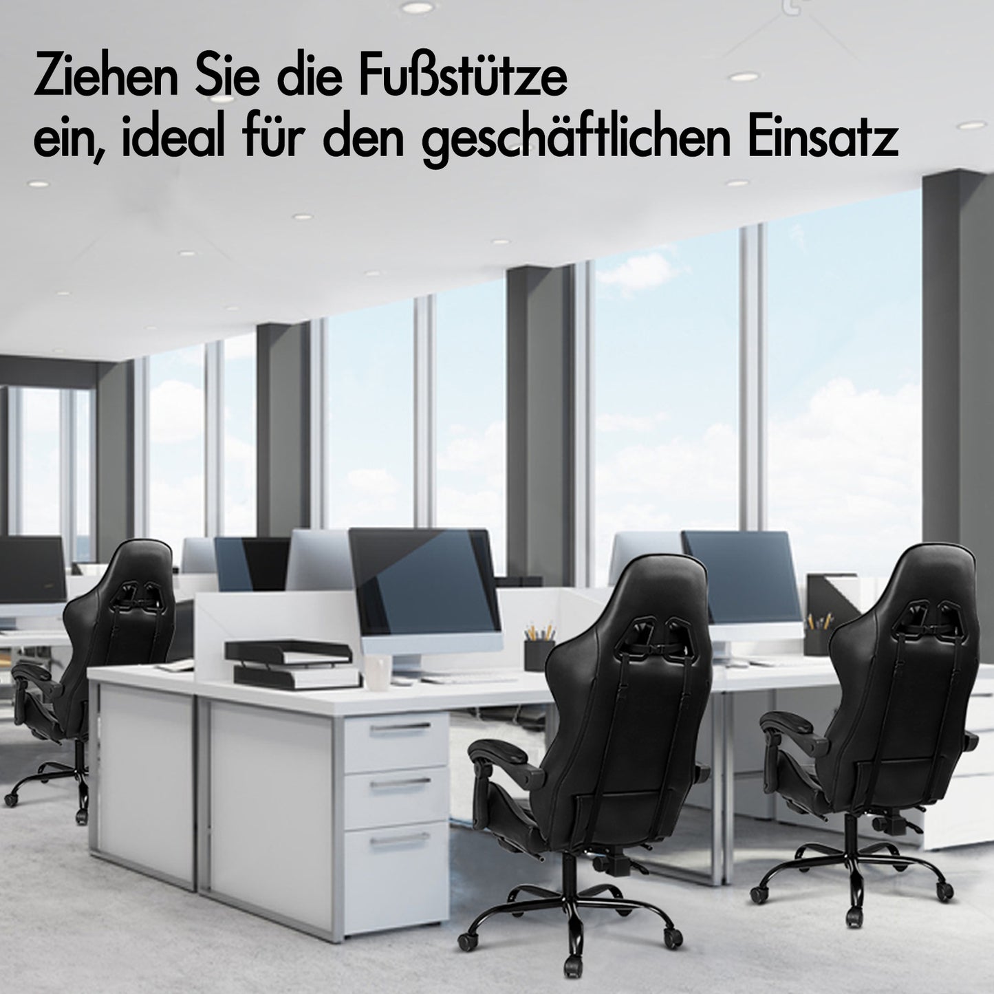 ALFORDSON Gaming Stuhl Bürostuhl Racing Stuhl Fußstütze Sitz PU Leder Schwarz