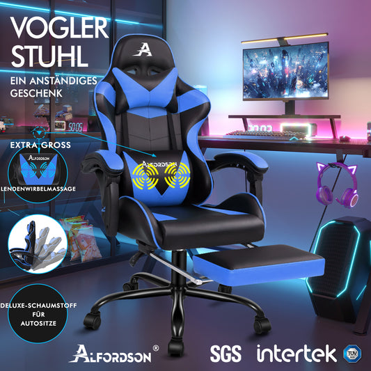 ALFORDSON Gaming Stuhl Bürostuhl Racing Stuhl Fußstütze Sitz PU Leder Blau
