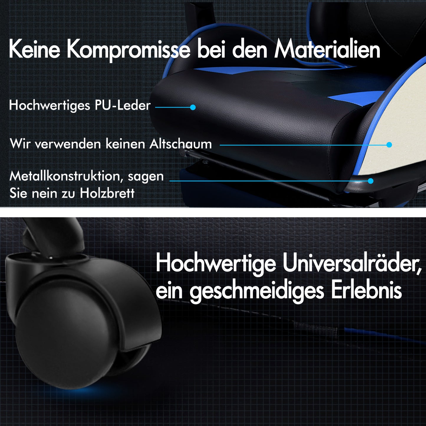 ALFORDSON Gaming Stuhl Bürostuhl Racing Stuhl Fußstütze Sitz PU Leder Blau