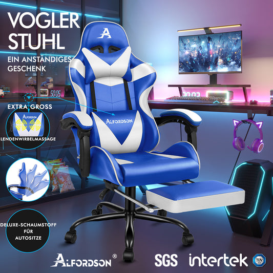 ALFORDSON Gaming Stuhl Bürostuhl Racing Stuhl Fußstütze Sitz PU Leder Weiß Schwarz