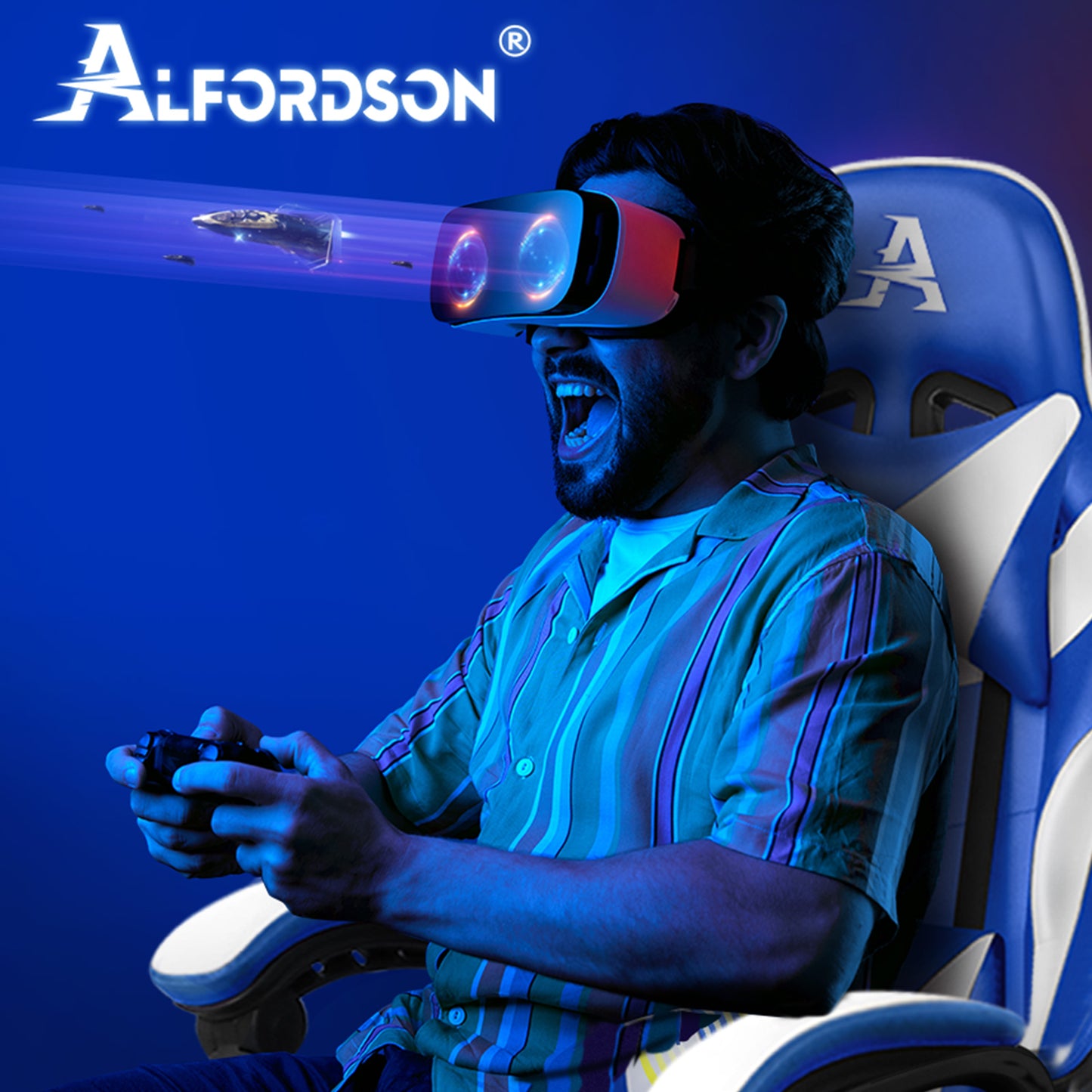 ALFORDSON Gaming Stuhl Bürostuhl Racing Stuhl Fußstütze Sitz PU Leder Weiß Schwarz