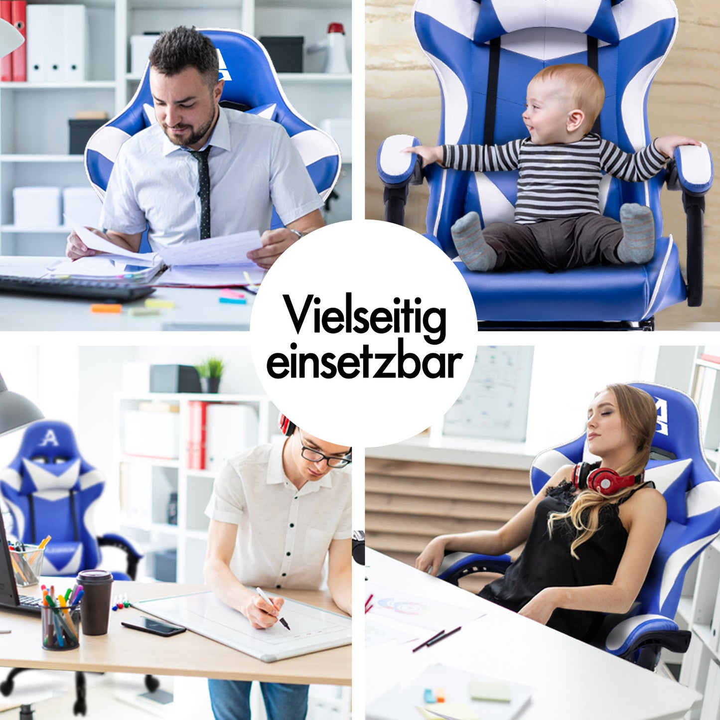 ALFORDSON Gaming Stuhl Bürostuhl Racing Stuhl Fußstütze Sitz PU Leder Weiß Schwarz