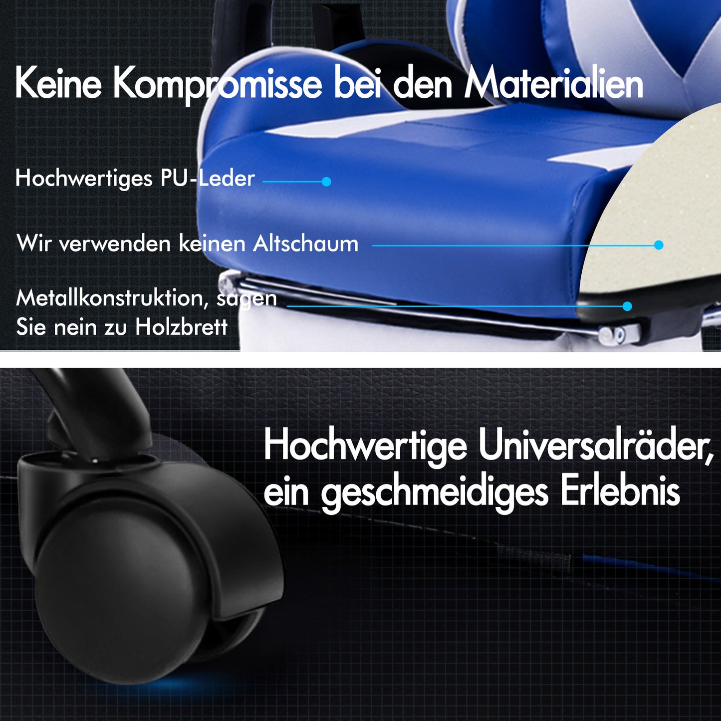 ALFORDSON Gaming Stuhl Bürostuhl Racing Stuhl Fußstütze Sitz PU Leder Weiß Schwarz