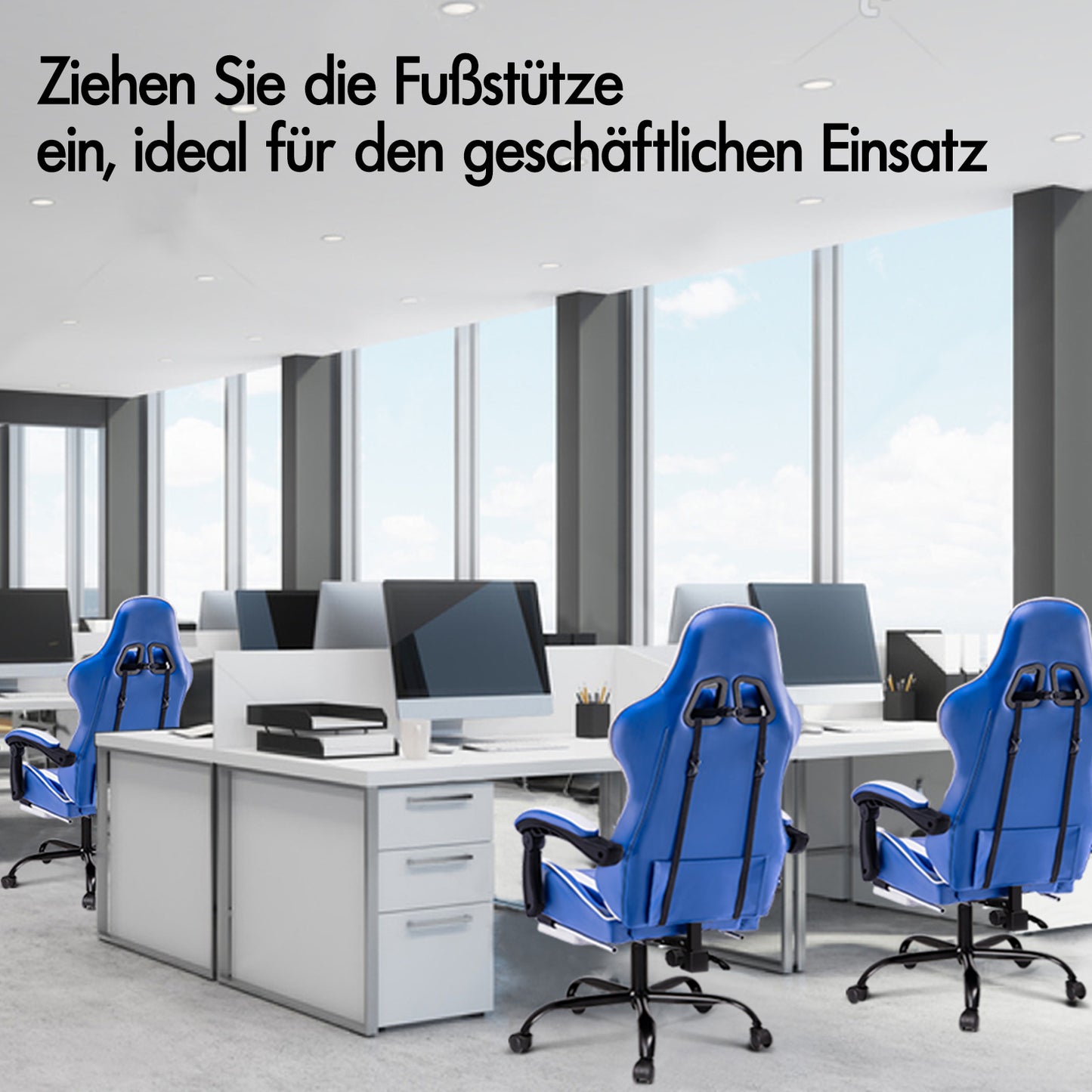 ALFORDSON Gaming Stuhl Bürostuhl Racing Stuhl Fußstütze Sitz PU Leder Weiß Schwarz