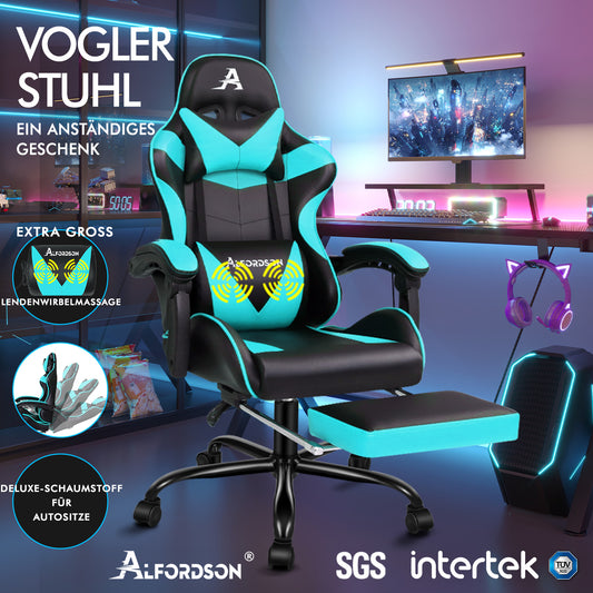 ALFORDSON Gaming Stuhl Bürostuhl Racing Stuhl Fußstütze Sitz PU Leder Cyan
