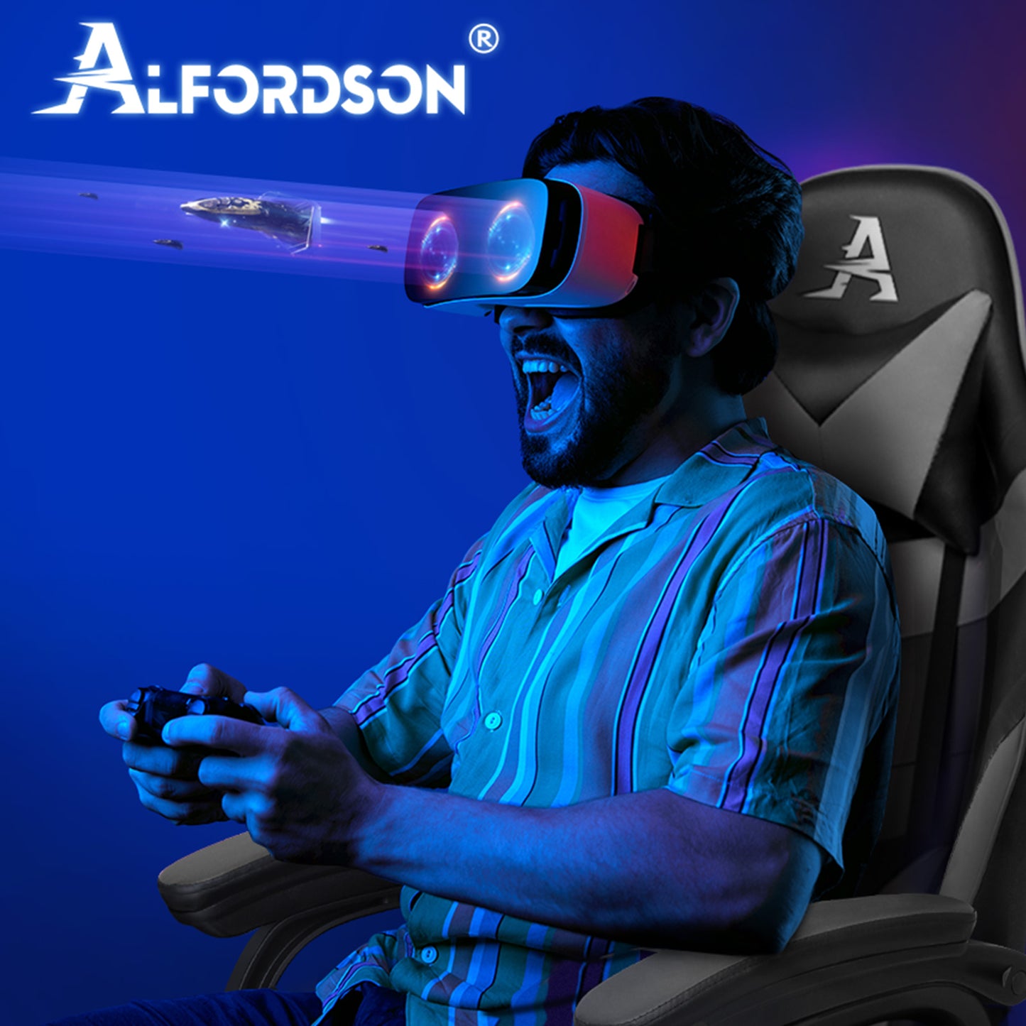 ALFORDSON Gaming Stuhl Bürostuhl Racing Stuhl Fußstütze Sitz PU Leder Grau