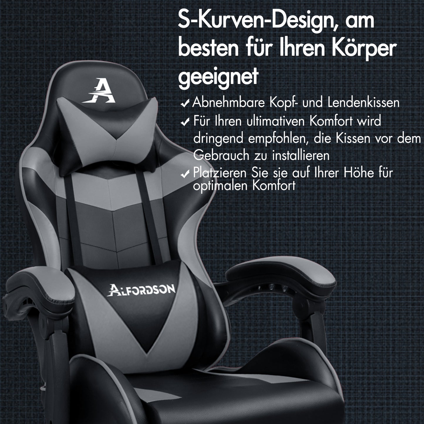 ALFORDSON Gaming Stuhl Bürostuhl Racing Stuhl Fußstütze Sitz PU Leder Grau