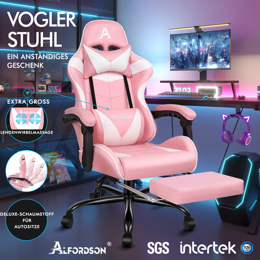 ALFORDSON Gaming Stuhl Bürostuhl Racing Stuhl Fußstütze Sitz PU Leder Rosa