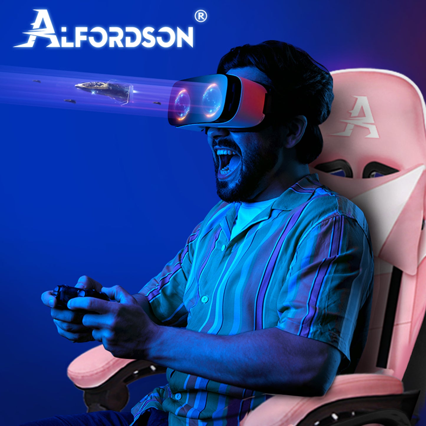 ALFORDSON Gaming Stuhl Bürostuhl Racing Stuhl Fußstütze Sitz PU Leder Rosa