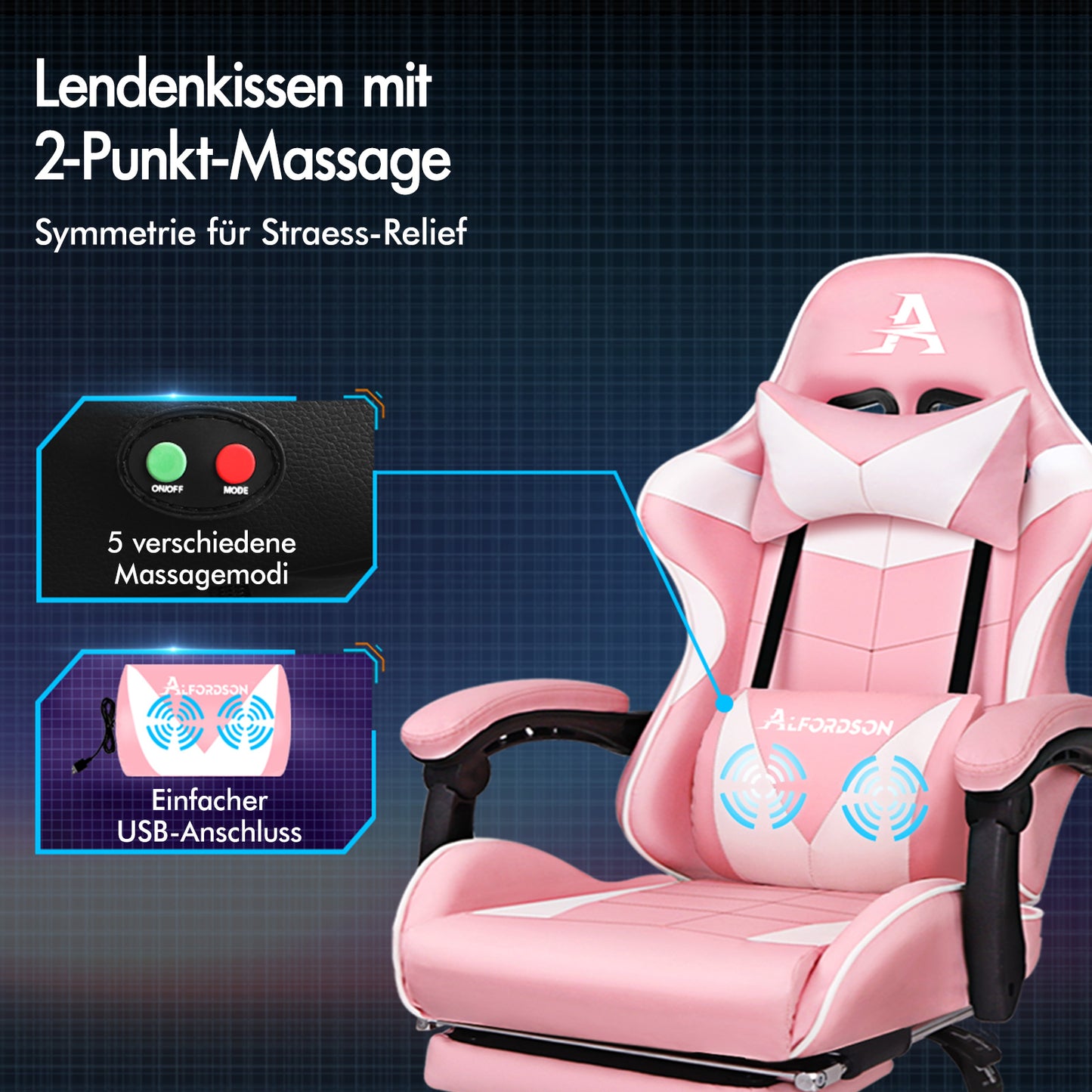 ALFORDSON Gaming Stuhl Bürostuhl Racing Stuhl Fußstütze Sitz PU Leder Rosa