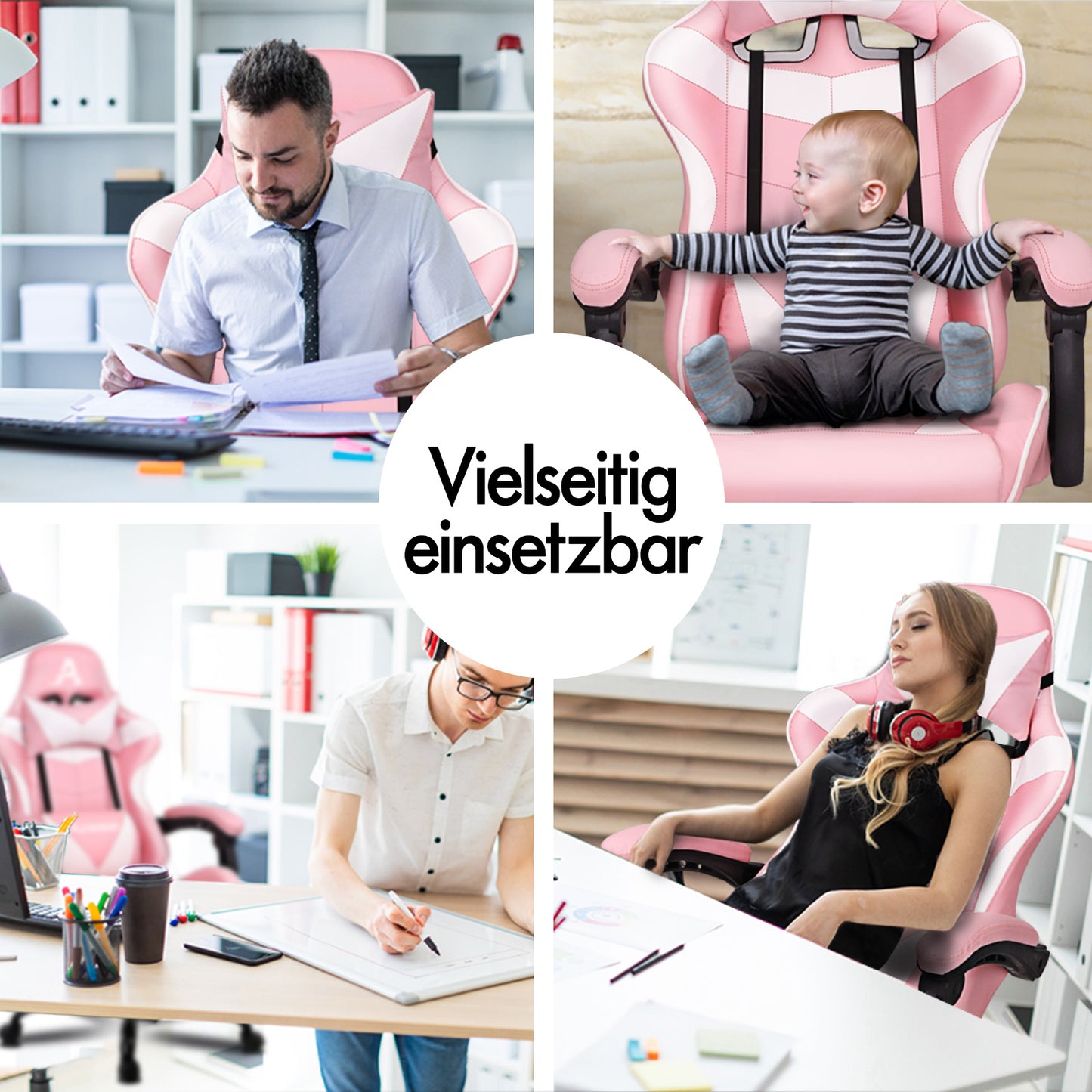 ALFORDSON Gaming Stuhl Bürostuhl Racing Stuhl Fußstütze Sitz PU Leder Rosa