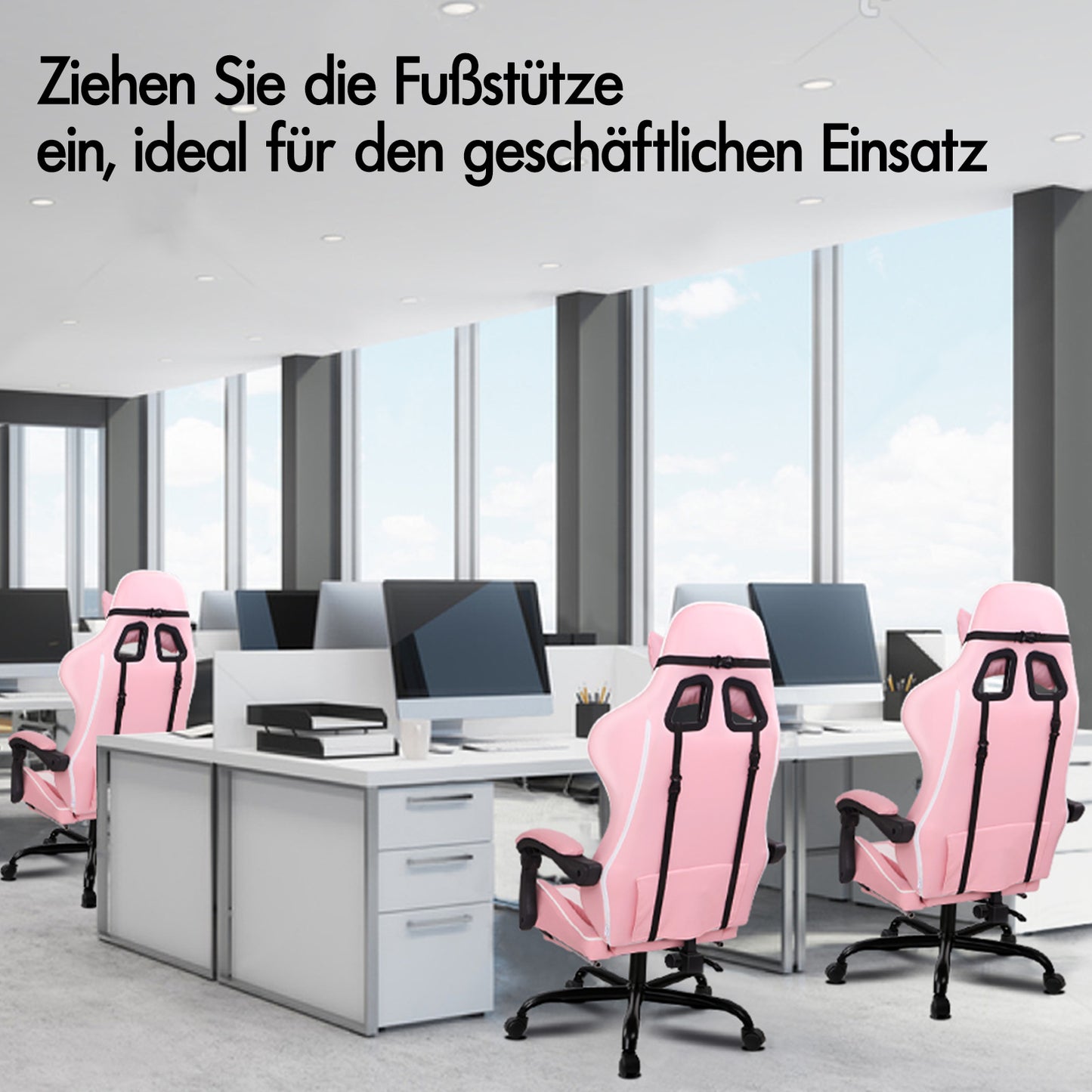 ALFORDSON Gaming Stuhl Bürostuhl Racing Stuhl Fußstütze Sitz PU Leder Rosa