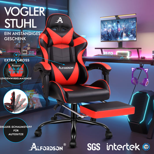 ALFORDSON Gaming Stuhl Bürostuhl Racing Stuhl Fußstütze Sitz PU Leder Rot
