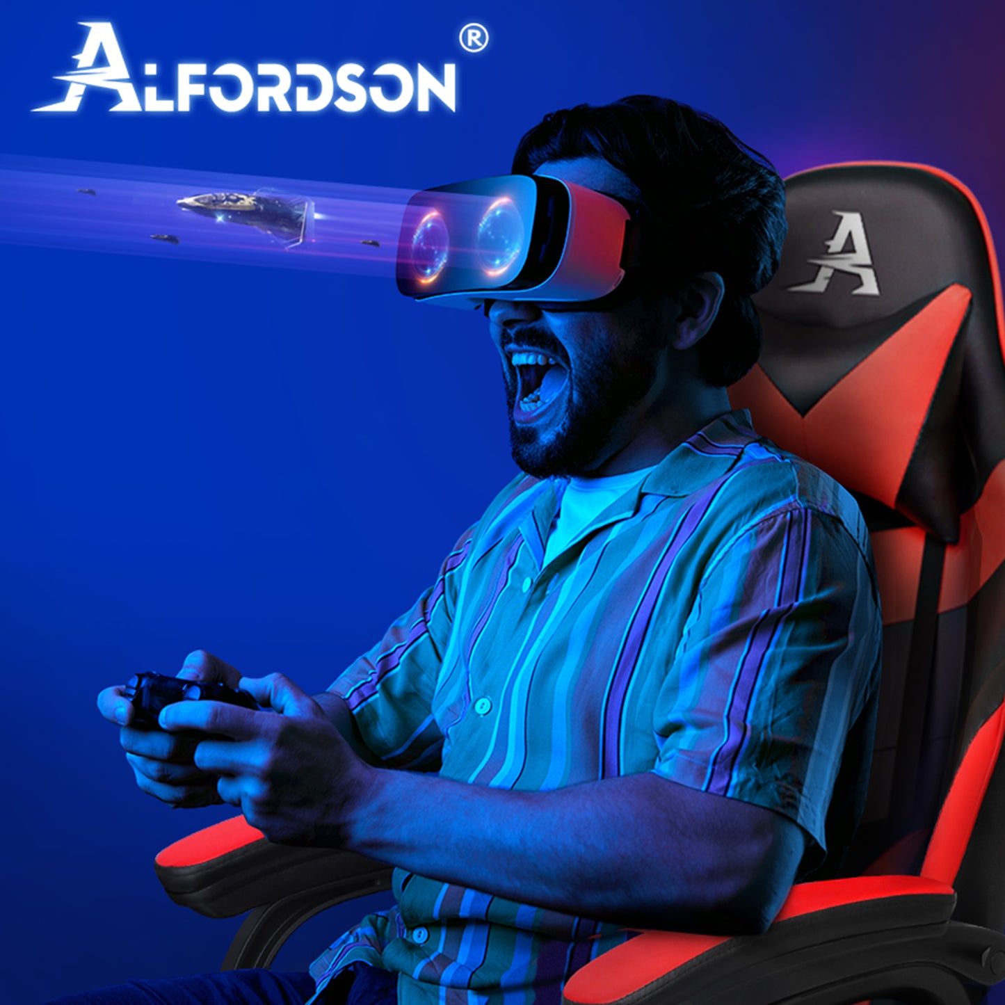ALFORDSON Gaming Stuhl Bürostuhl Racing Stuhl Fußstütze Sitz PU Leder Rot
