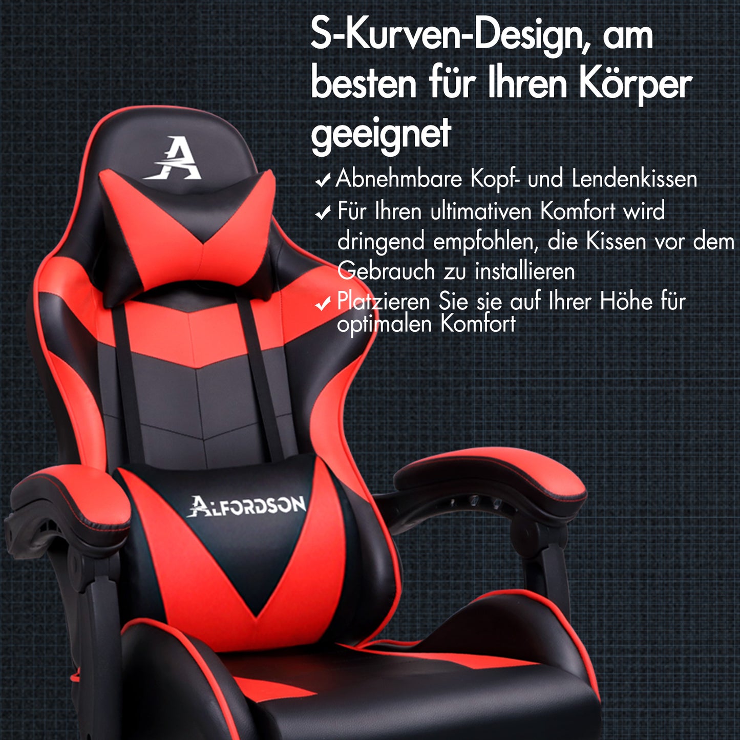 ALFORDSON Gaming Stuhl Bürostuhl Racing Stuhl Fußstütze Sitz PU Leder Rot