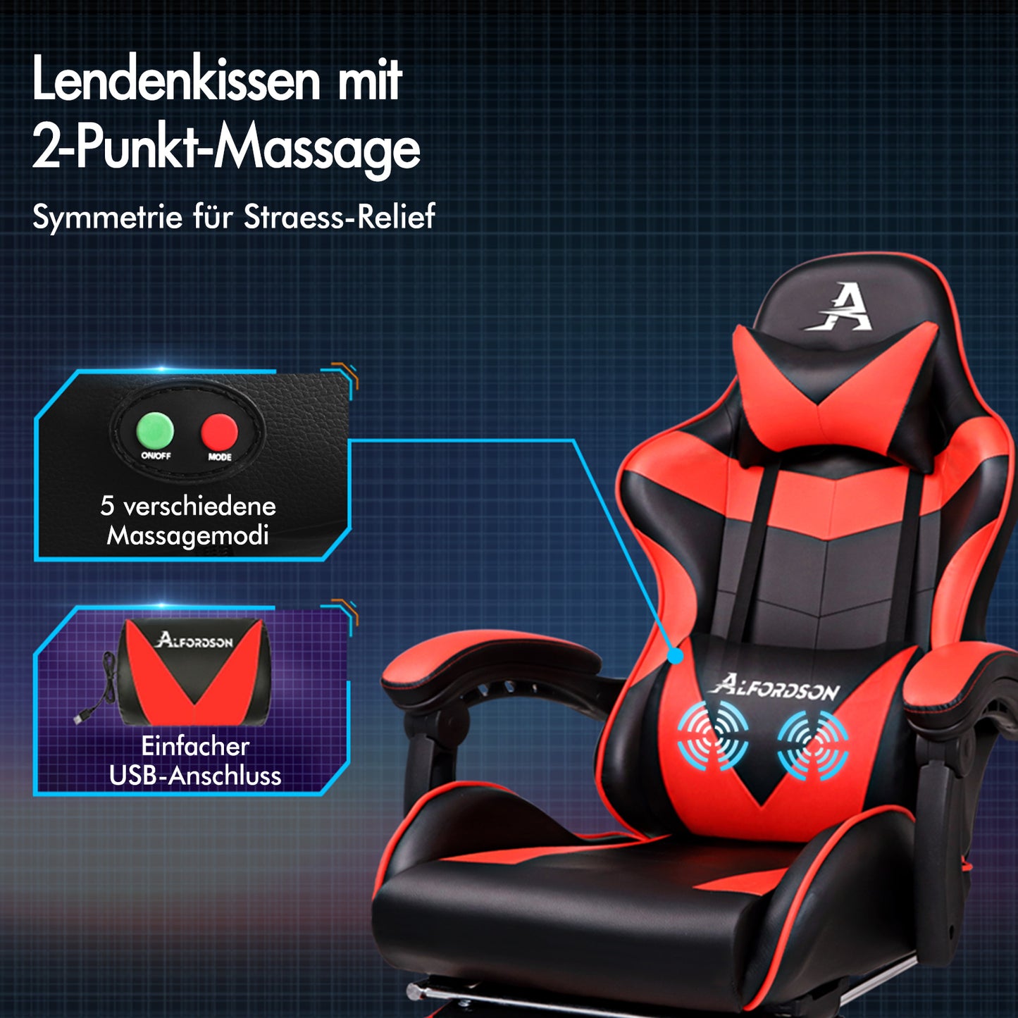 ALFORDSON Gaming Stuhl Bürostuhl Racing Stuhl Fußstütze Sitz PU Leder Rot