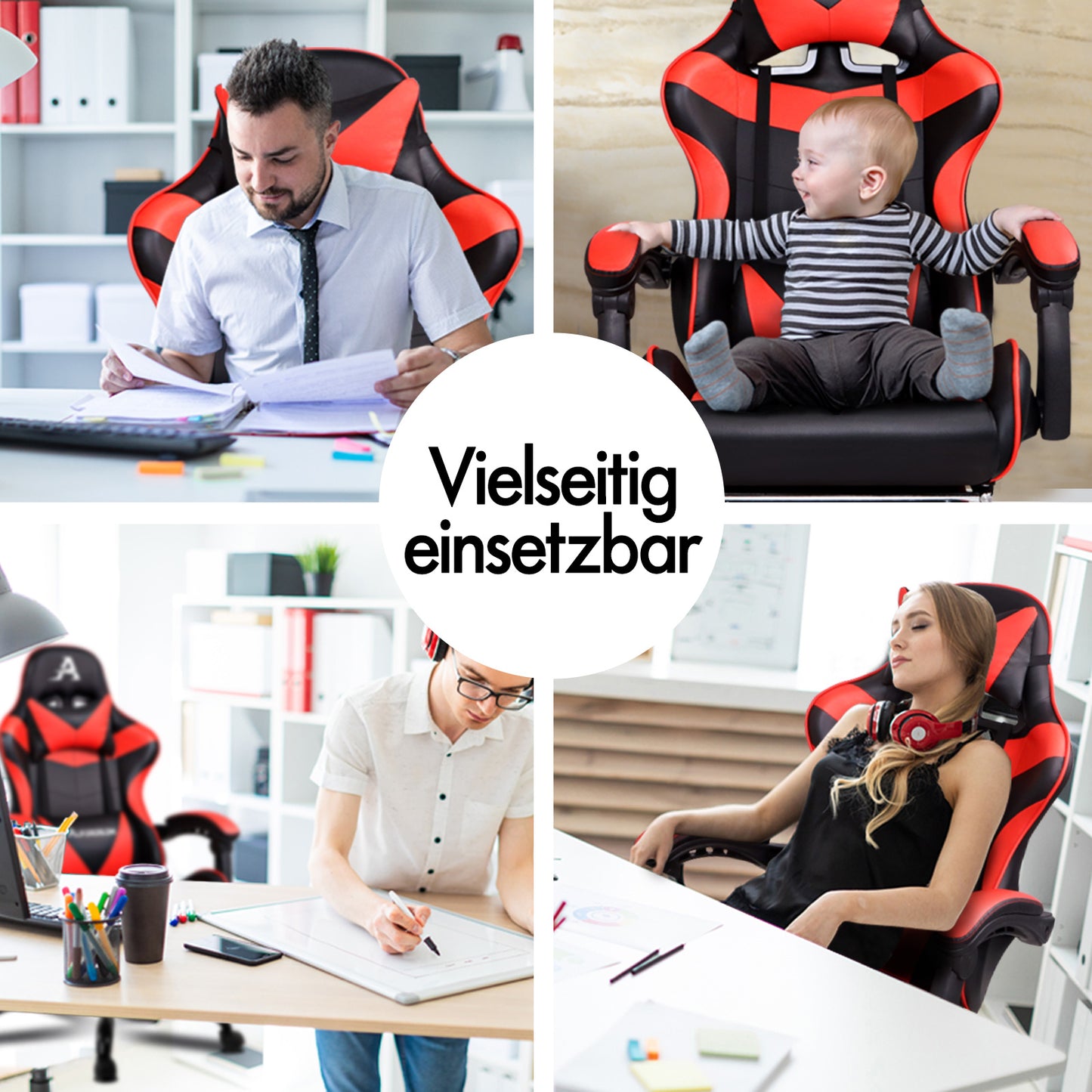 ALFORDSON Gaming Stuhl Bürostuhl Racing Stuhl Fußstütze Sitz PU Leder Rot