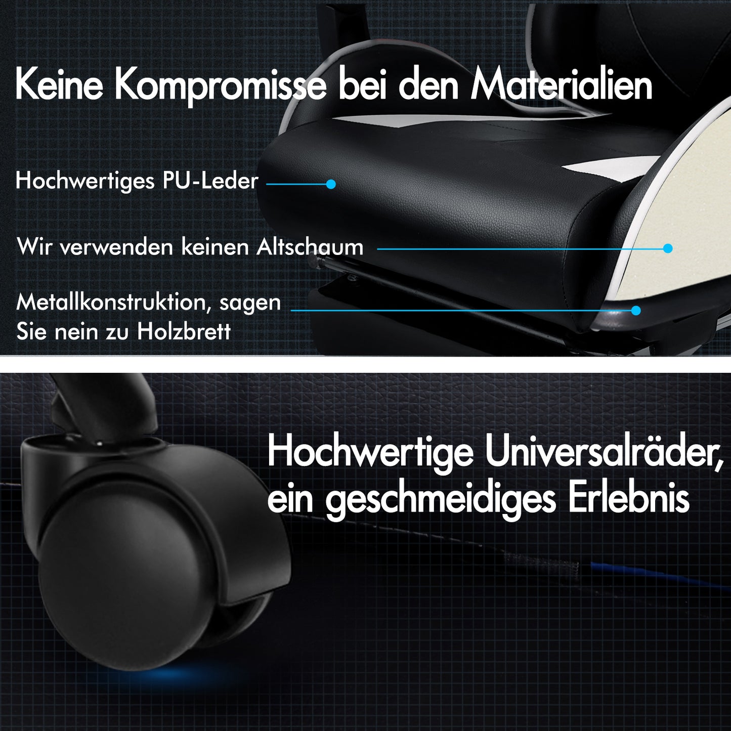 ALFORDSON Gaming Stuhl Bürostuhl Racing Stuhl Fußstütze Sitz PU Leder Weiß