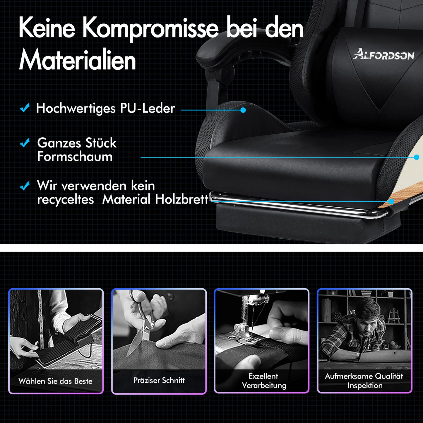 ALFORDSON Gaming Stuhl Büro Massage 12 RGB LED Computer Sitz PU Leder Schwarz