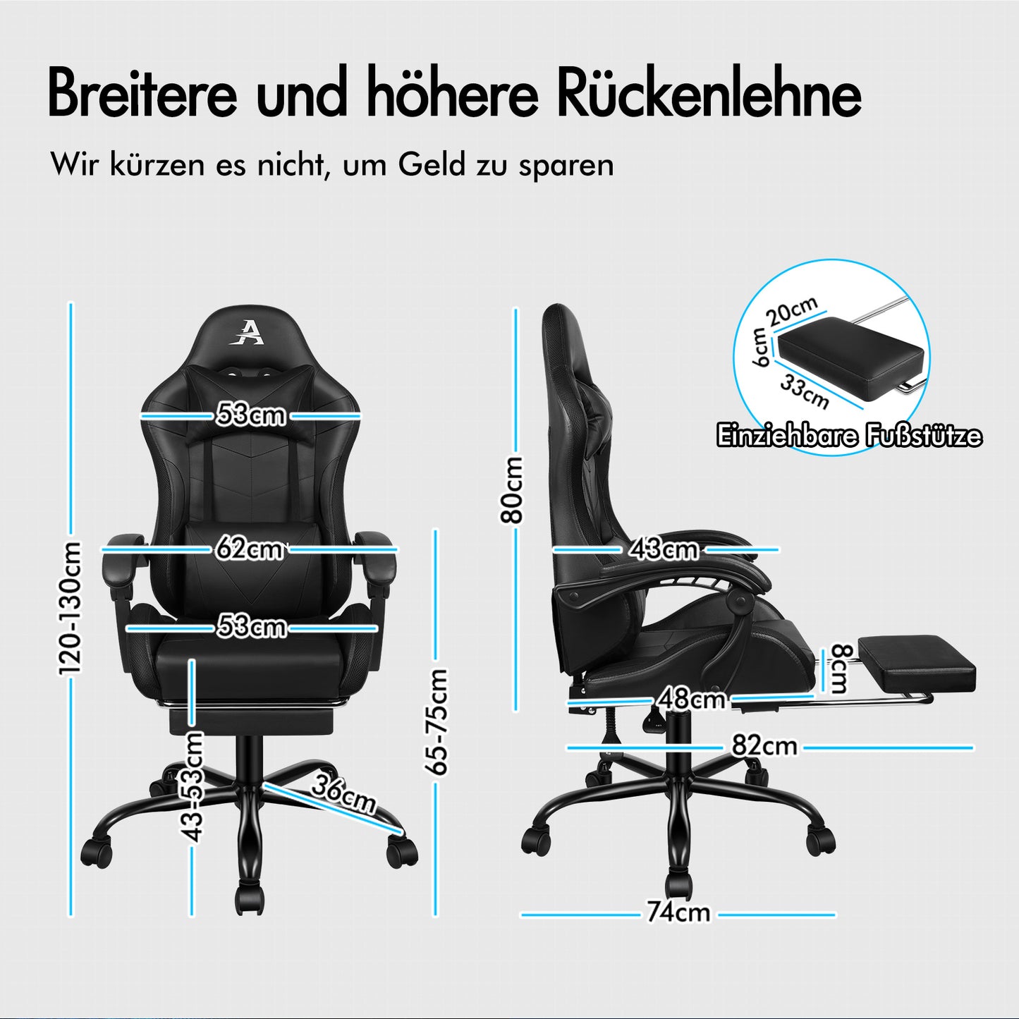 ALFORDSON Gaming Stuhl Büro Massage 12 RGB LED Computer Sitz PU Leder Schwarz