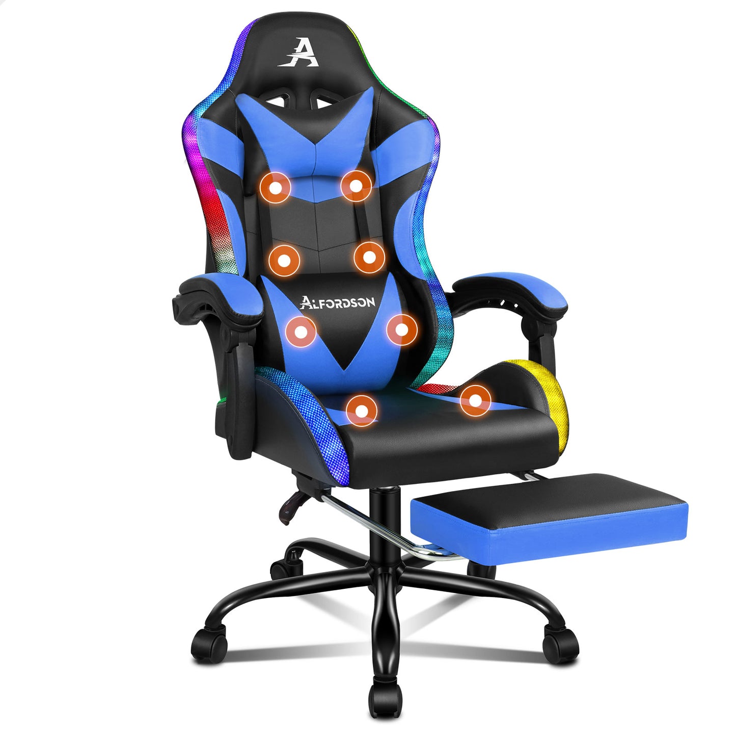 ALFORDSON Gaming Stuhl Büro Massage 12 RGB LED Computer Sitz PU Leder