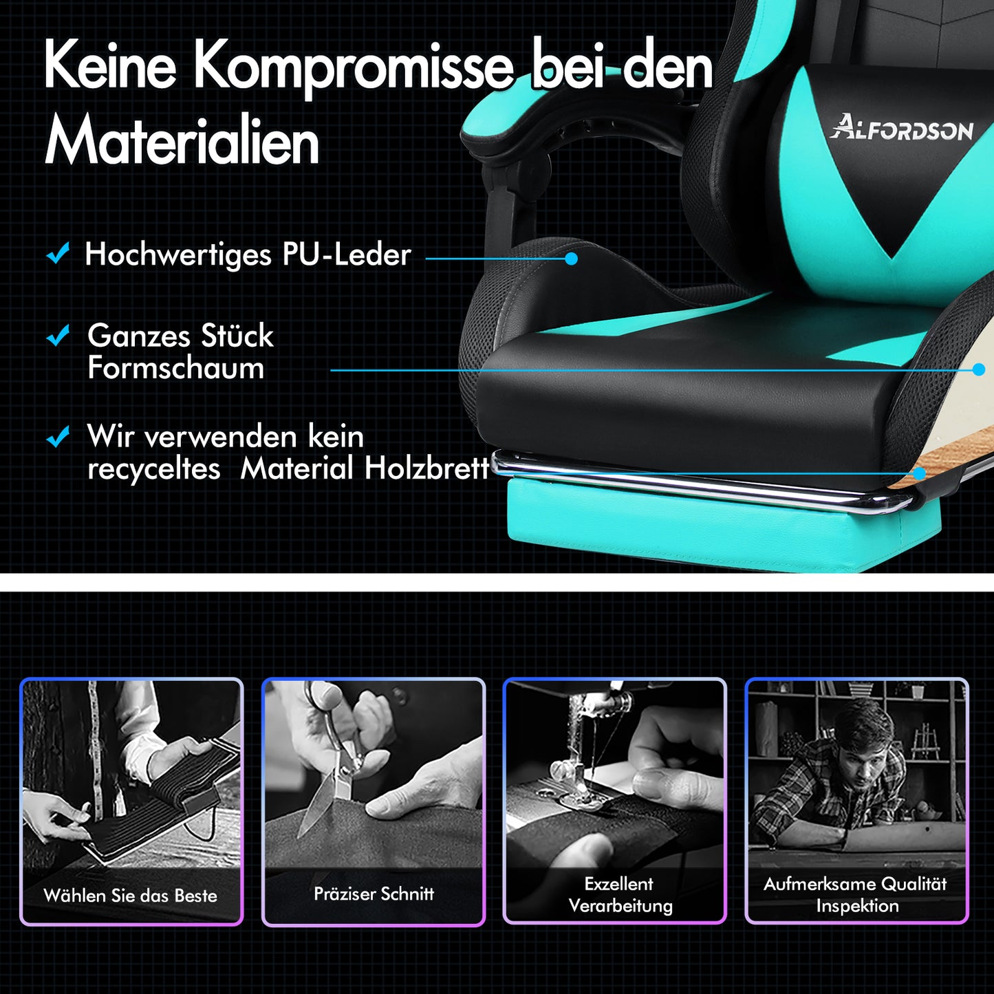 ALFORDSON Gaming Stuhl Büro Massage 12 RGB LED Computer Sitz PU Leder Cyan