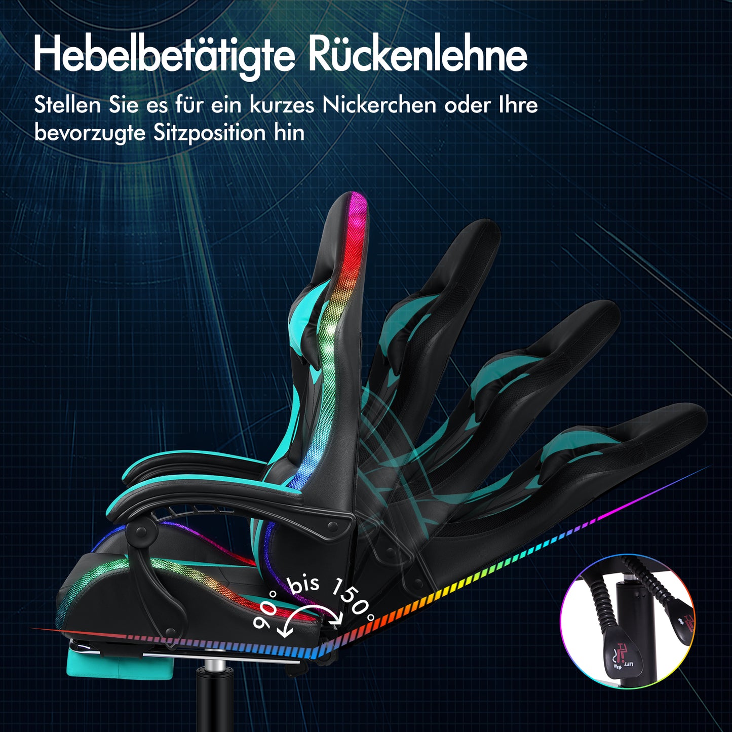 ALFORDSON Gaming Stuhl Büro Massage 12 RGB LED Computer Sitz PU Leder Cyan