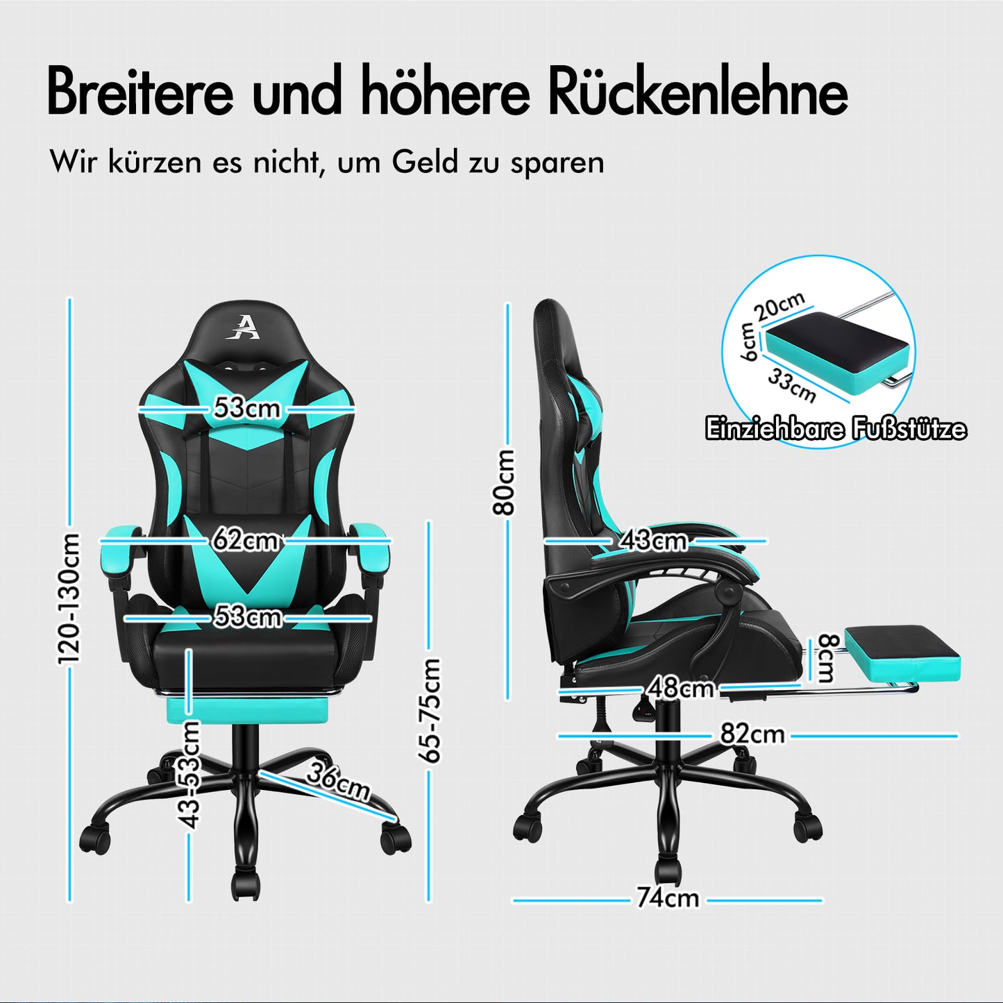 ALFORDSON Gaming Stuhl Büro Massage 12 RGB LED Computer Sitz PU Leder Cyan