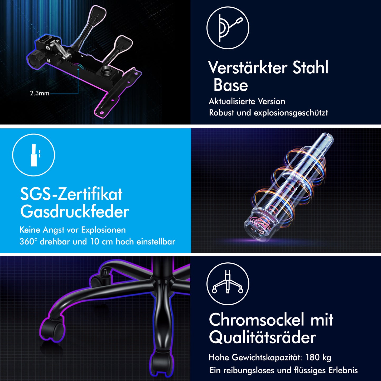 ALFORDSON Gaming Stuhl Büro Massage 12 RGB LED Computer Sitz PU Leder Cyan