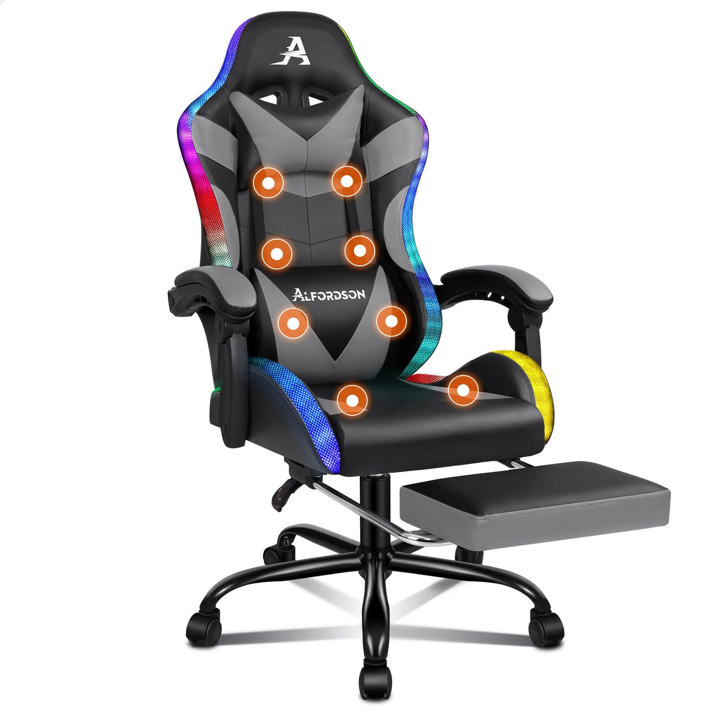 ALFORDSON Gaming Stuhl Büro Massage 12 RGB LED Computer Sitz PU Leder