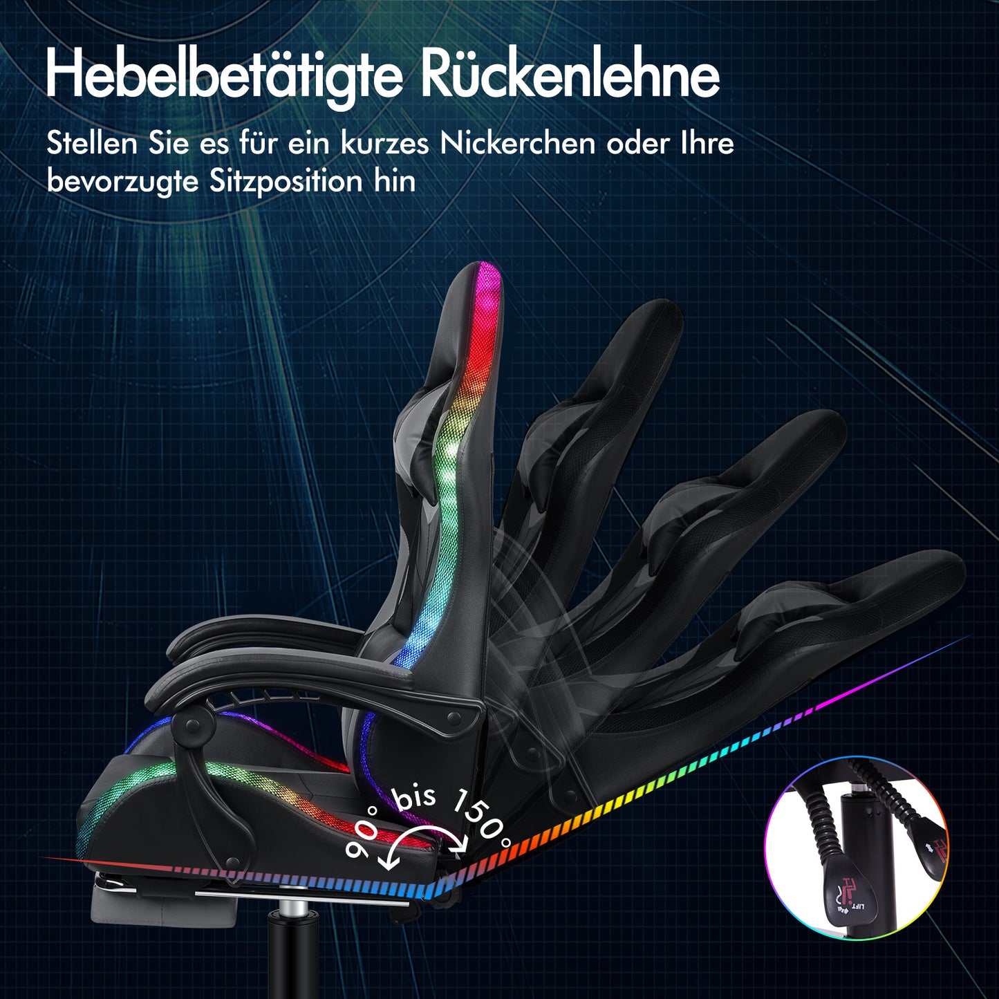 ALFORDSON Gaming Stuhl Büro Massage 12 RGB LED Computer Sitz PU Leder Grau