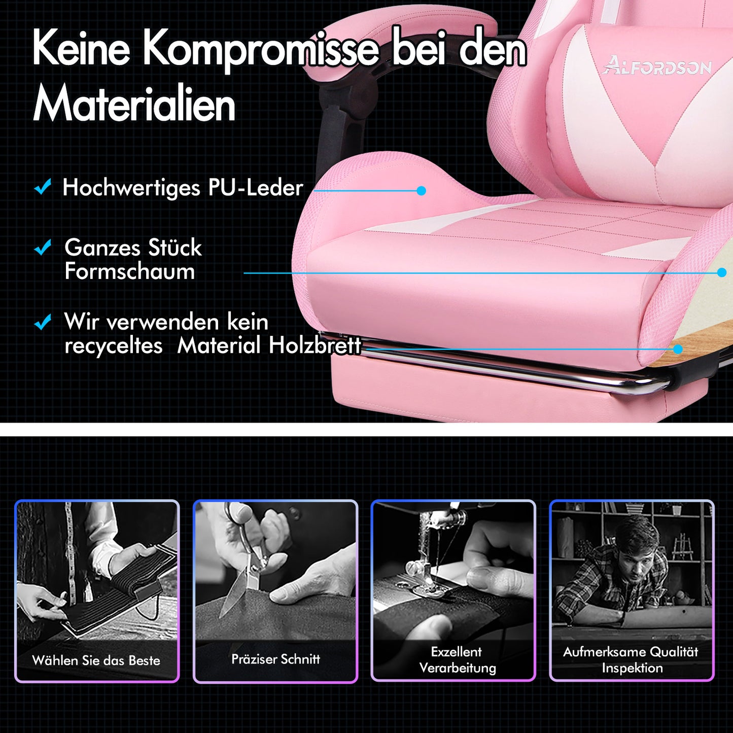 ALFORDSON Gaming Stuhl Büro Massage 12 RGB LED Computer Sitz PU Leder Rosa