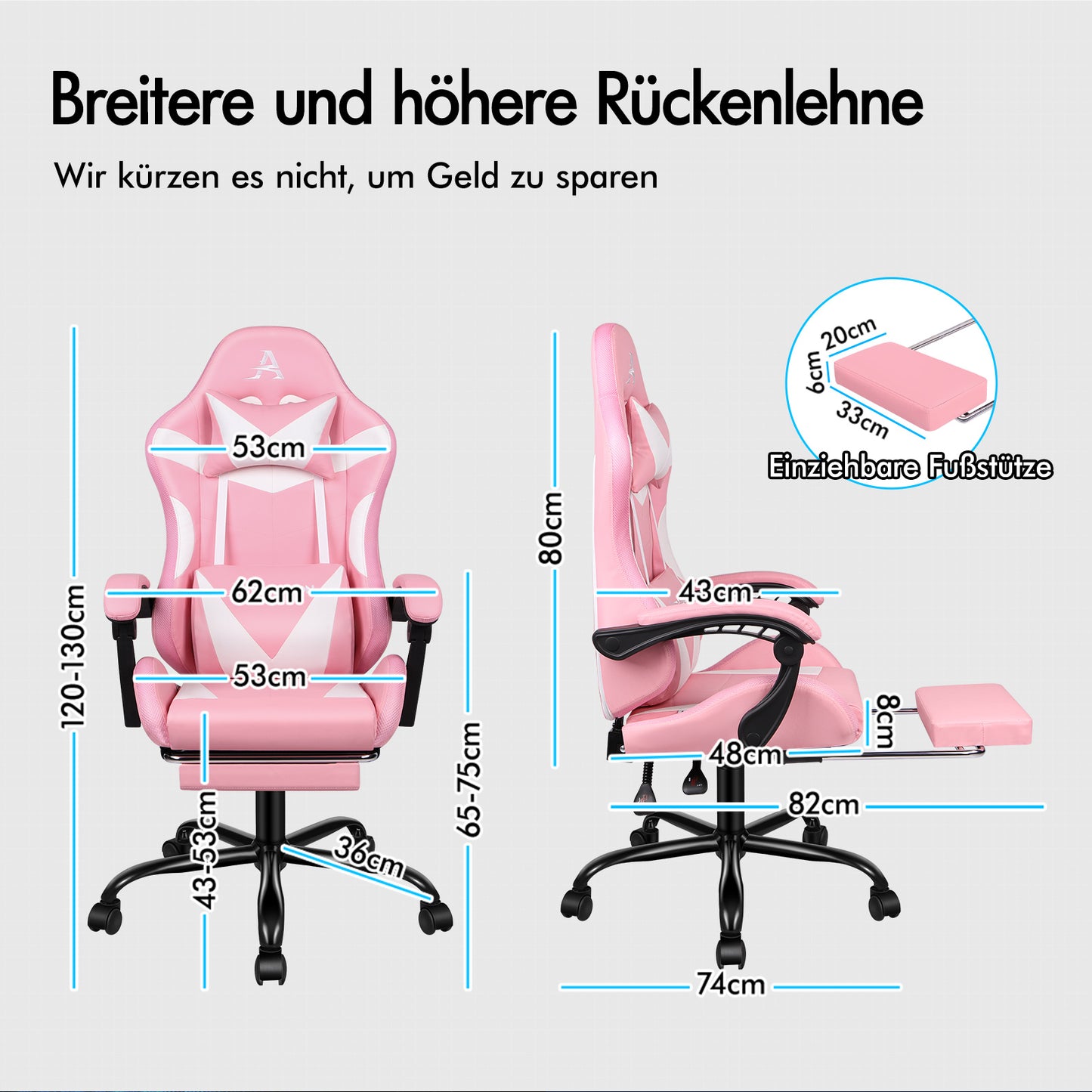 ALFORDSON Gaming Stuhl Büro Massage 12 RGB LED Computer Sitz PU Leder Rosa