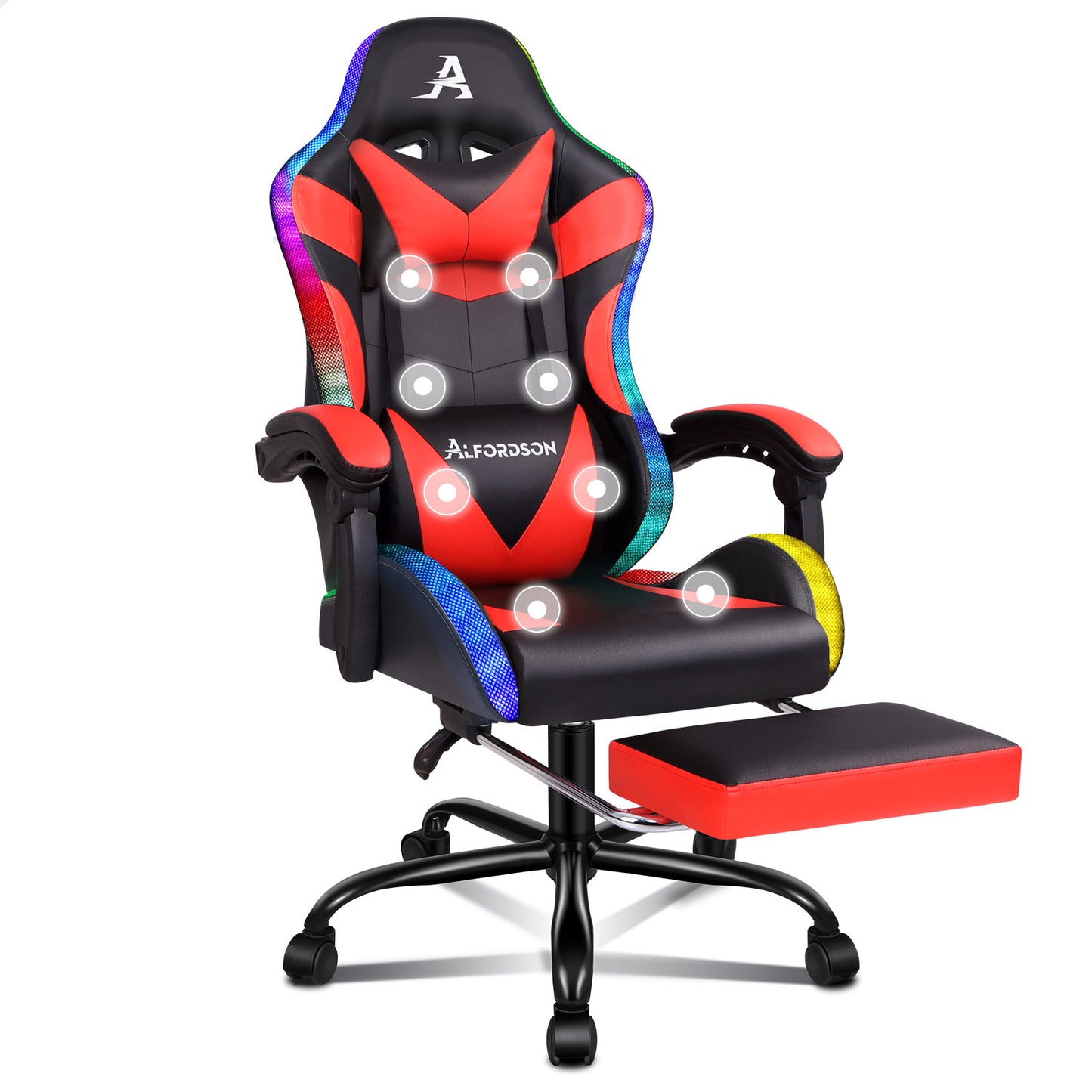 ALFORDSON Gaming Stuhl Büro Massage 12 RGB LED Computer Sitz PU Leder
