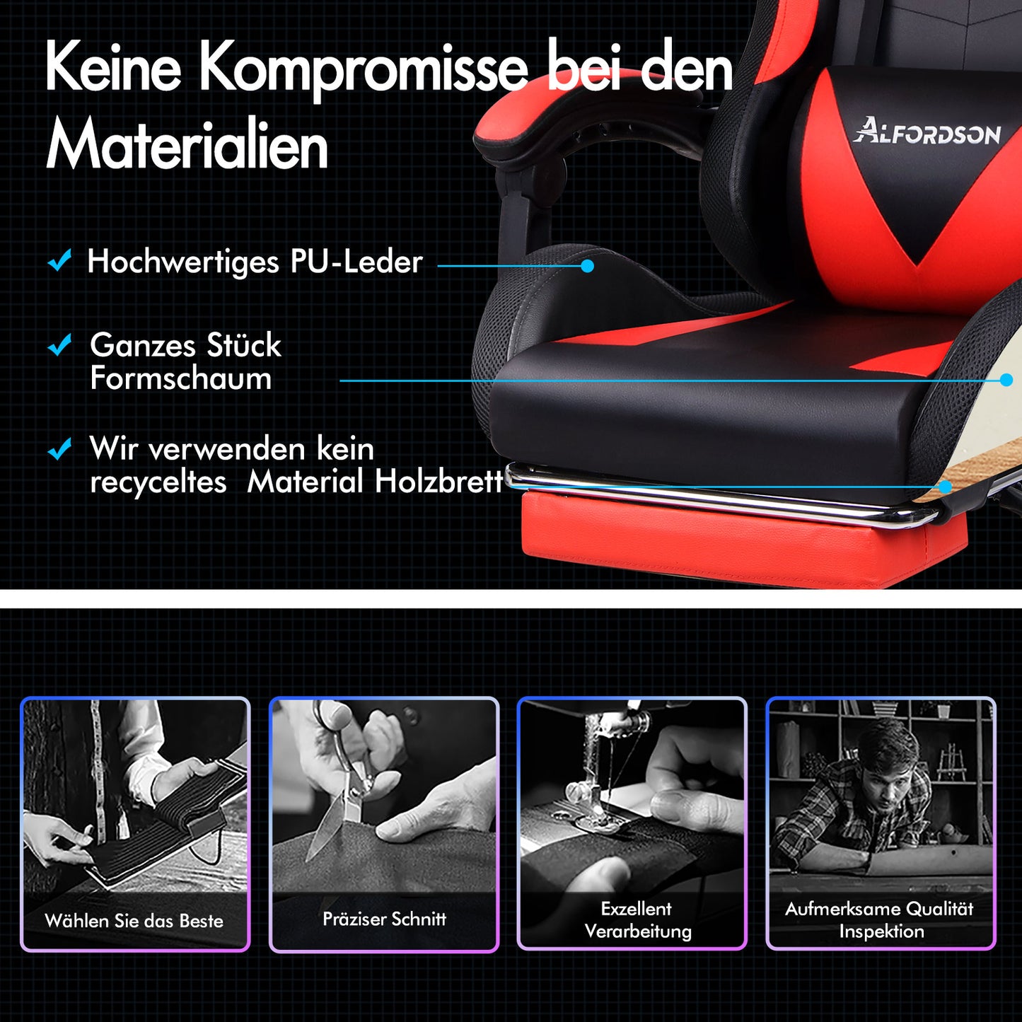 ALFORDSON Gaming Stuhl Büro Massage 12 RGB LED Computer Sitz PU Leder Rot