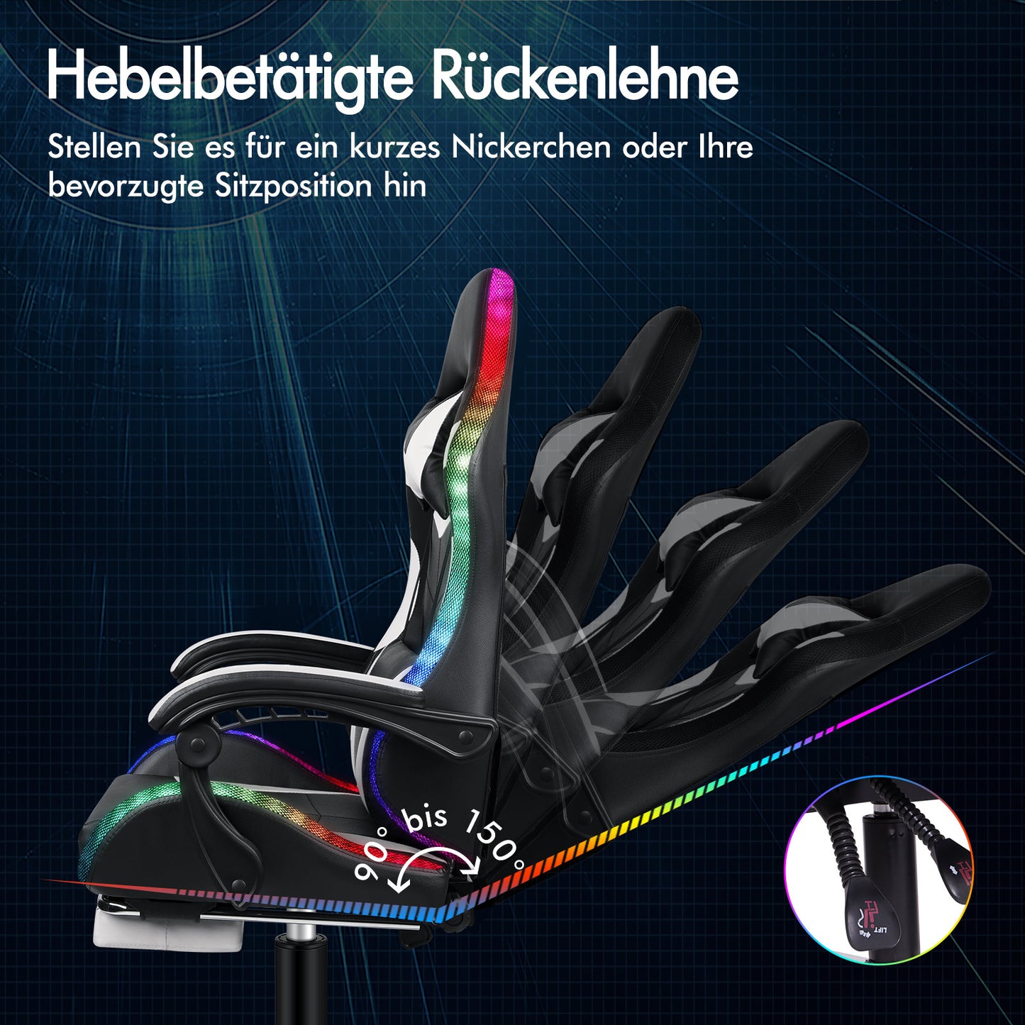 ALFORDSON Gaming Stuhl Büro Massage 12 RGB LED Computer Sitz PU Leder Weiß