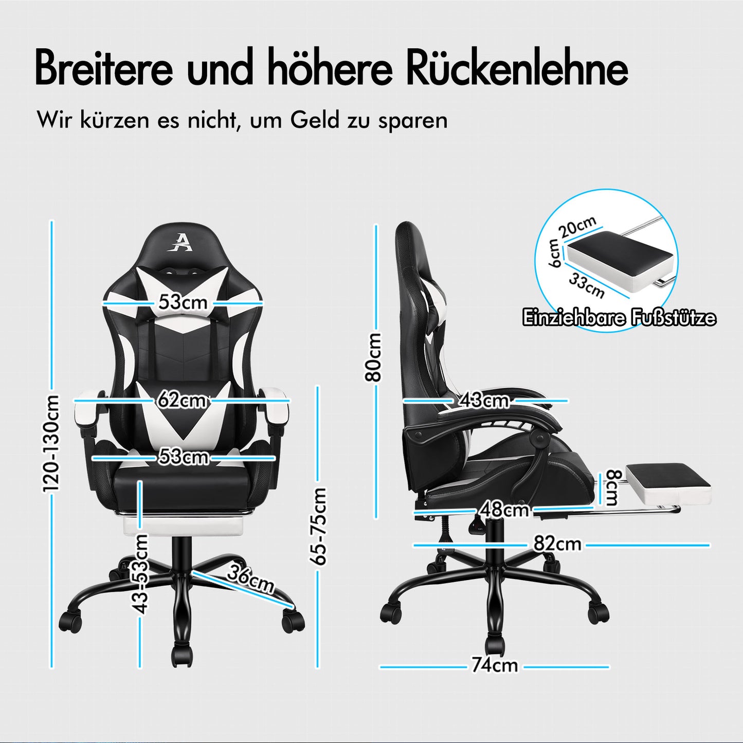 ALFORDSON Gaming Stuhl Büro Massage 12 RGB LED Computer Sitz PU Leder Weiß