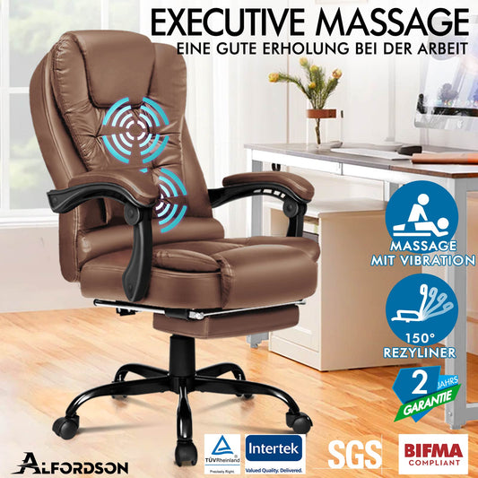 ALFORDSON Massage-Bürostuhl mit Fußstütze, Executive-Gaming-Sitz, PU-Leder