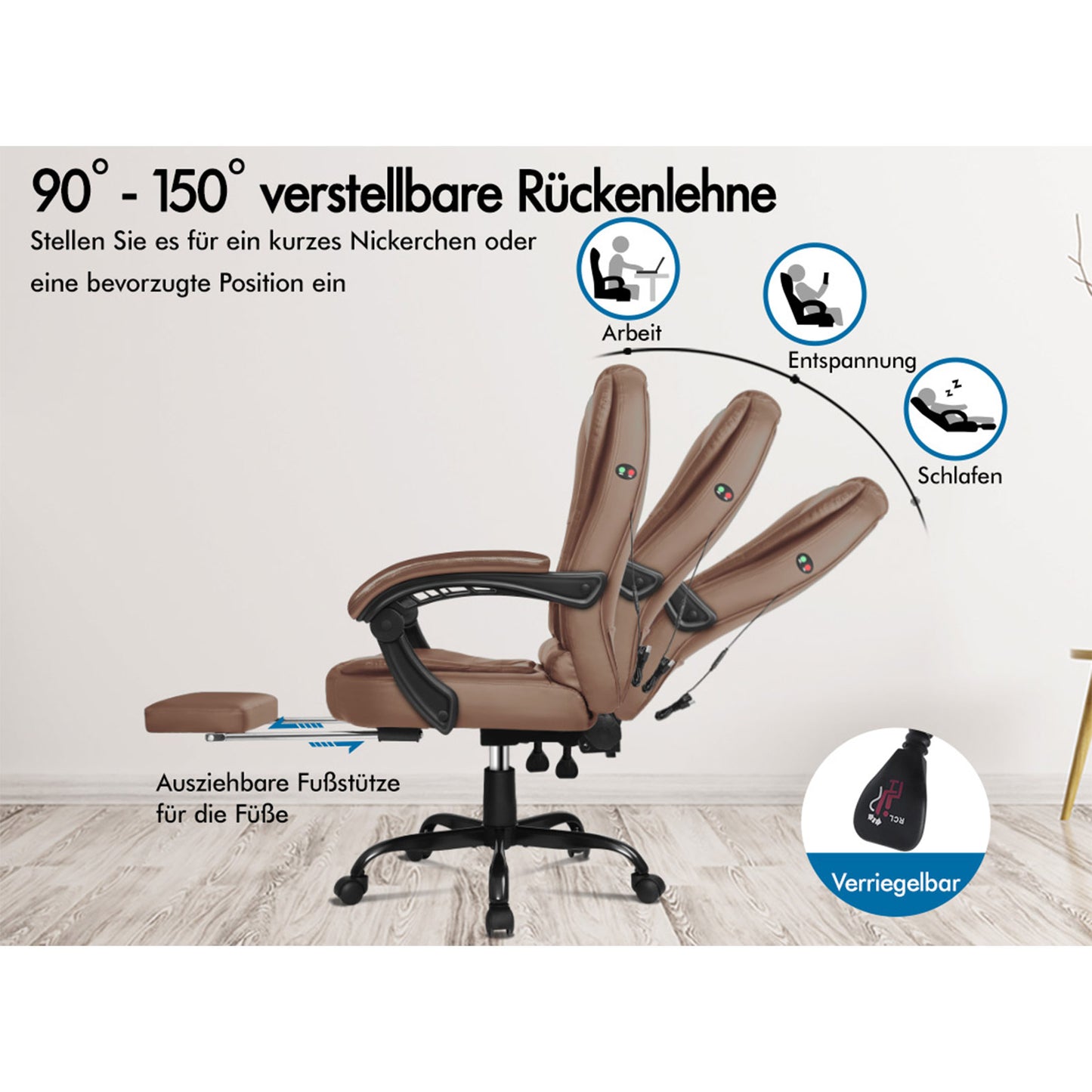 ALFORDSON Massage-Bürostuhl mit Fußstütze, Executive-Gaming-Sitz, PU-Leder