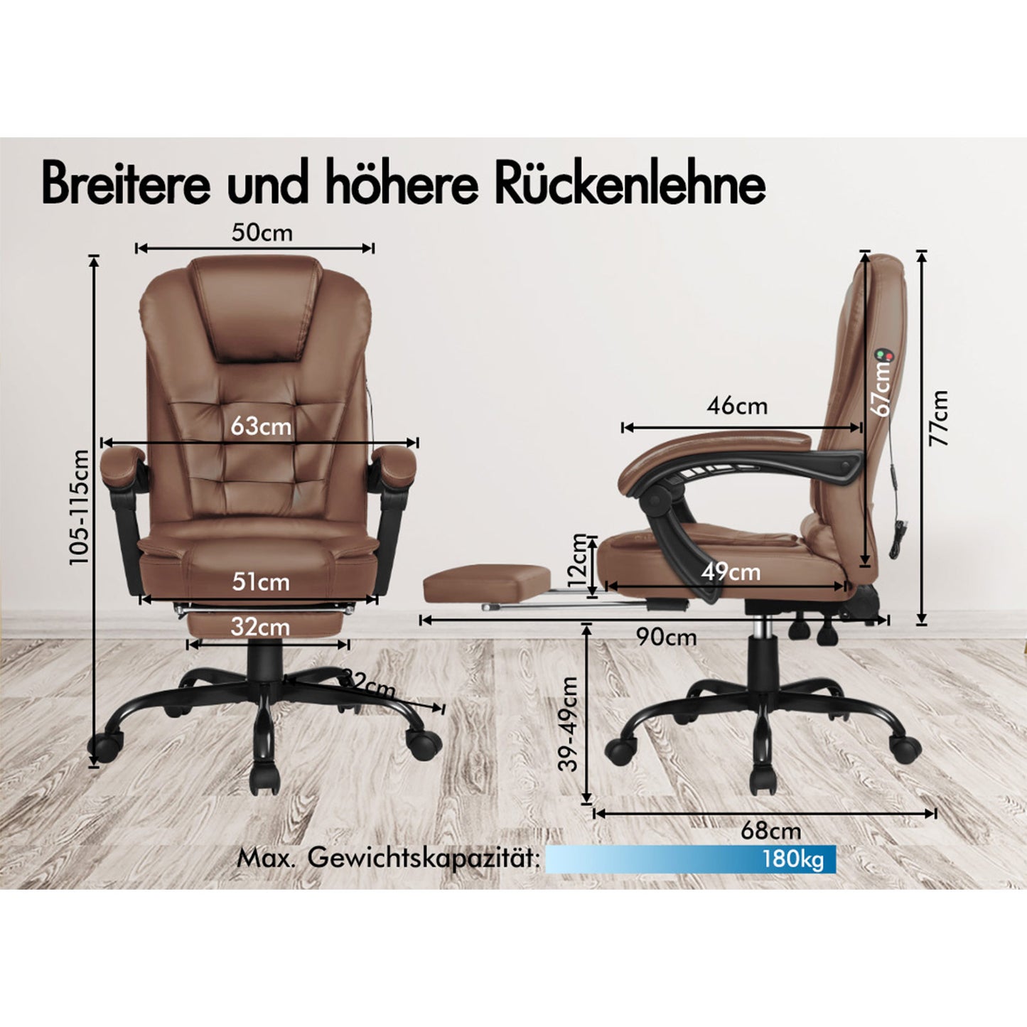 ALFORDSON Massage-Bürostuhl mit Fußstütze, Executive-Gaming-Sitz, PU-Leder