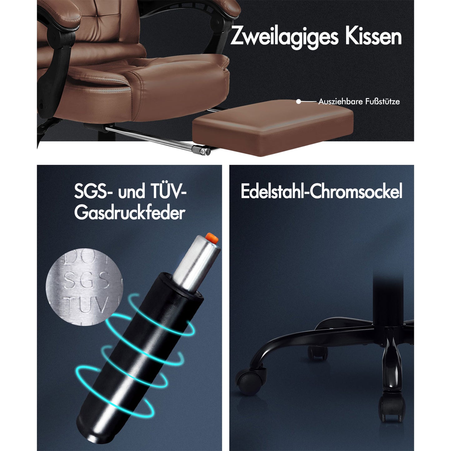 ALFORDSON Massage-Bürostuhl mit Fußstütze, Executive-Gaming-Sitz, PU-Leder