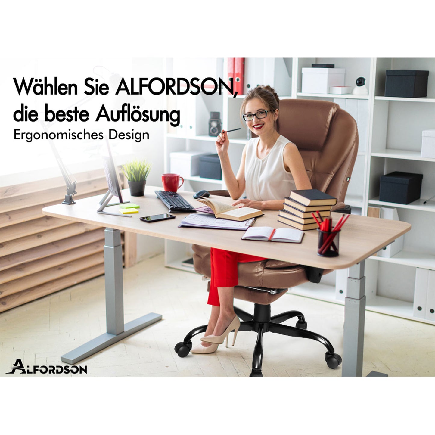 ALFORDSON Massage-Bürostuhl mit Fußstütze, Executive-Gaming-Sitz, PU-Leder