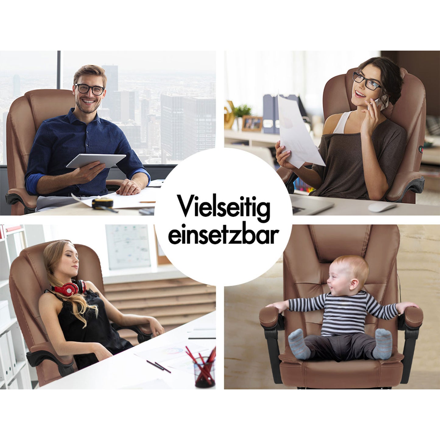 ALFORDSON Massage-Bürostuhl mit Fußstütze, Executive-Gaming-Sitz, PU-Leder
