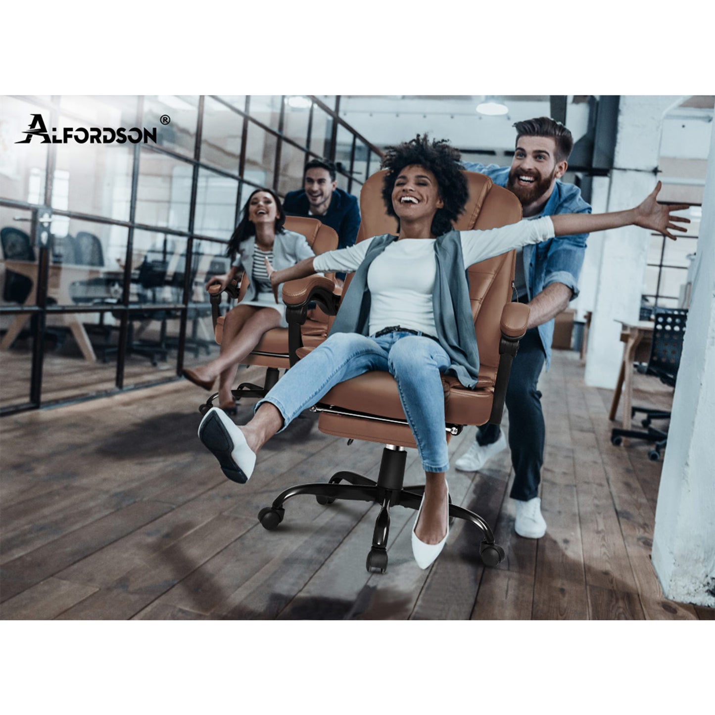 ALFORDSON Massage-Bürostuhl mit Fußstütze, Executive-Gaming-Sitz, PU-Leder
