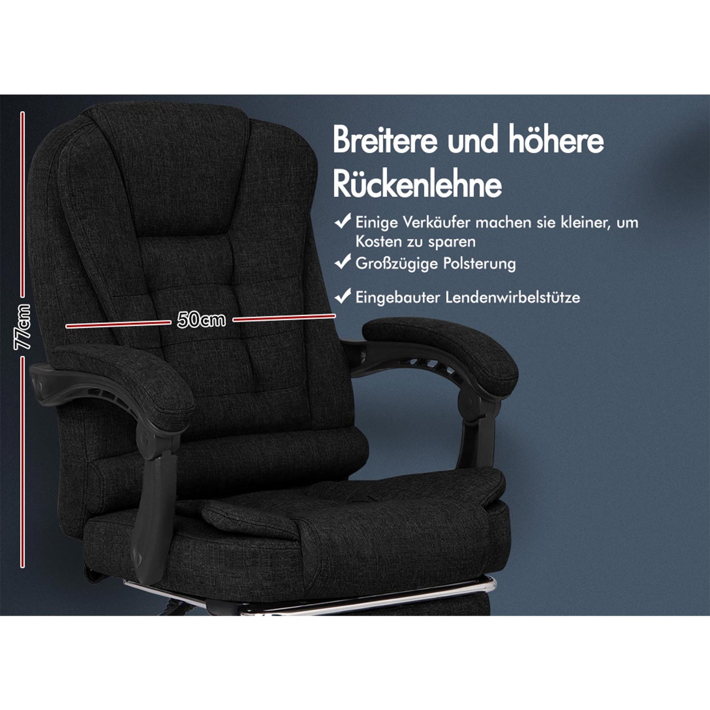 ALFORDSON Massage-Bürostuhl mit Fußstütze Schwarzer Stoff Executive-Gaming-Sitz