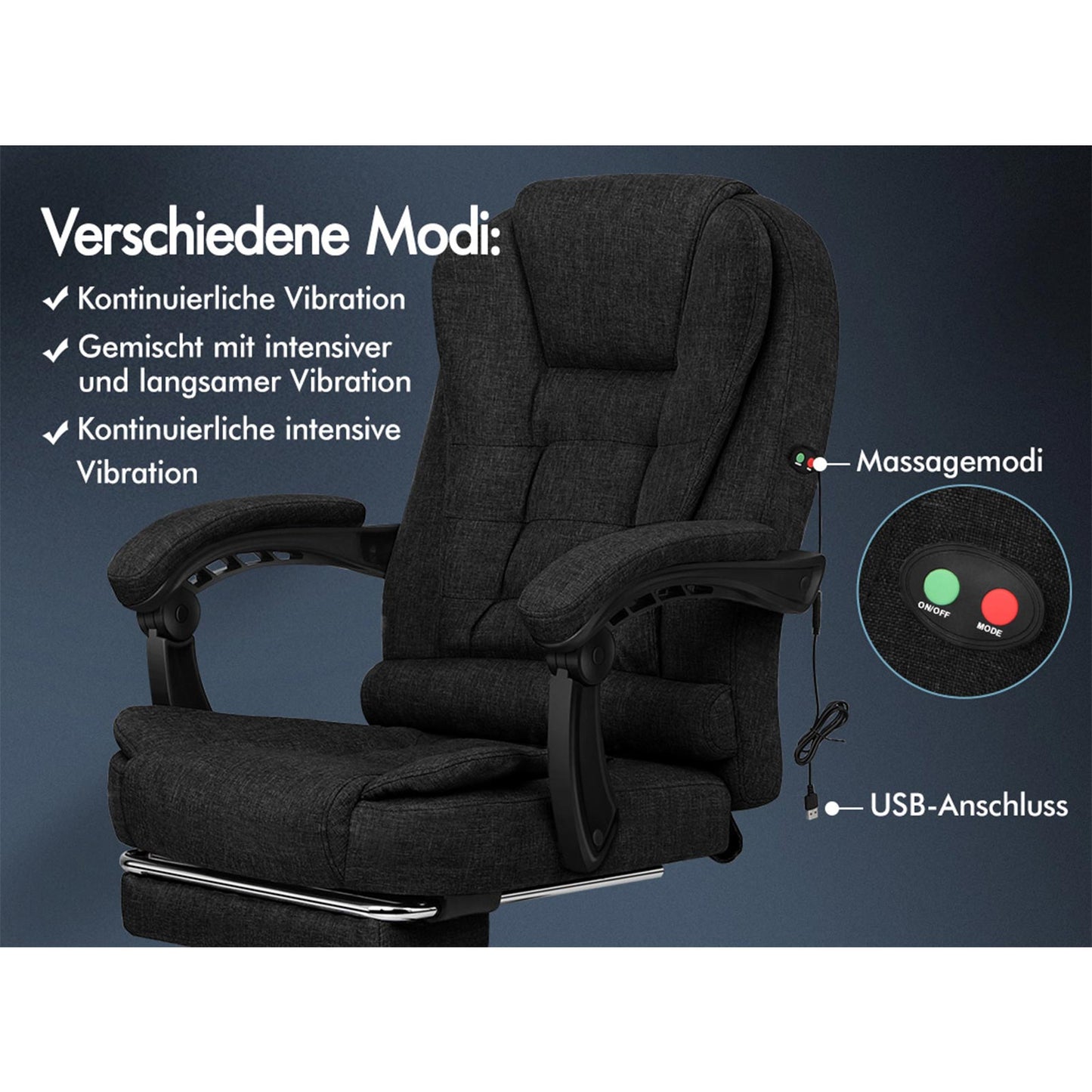 ALFORDSON Massage-Bürostuhl mit Fußstütze Schwarzer Stoff Executive-Gaming-Sitz