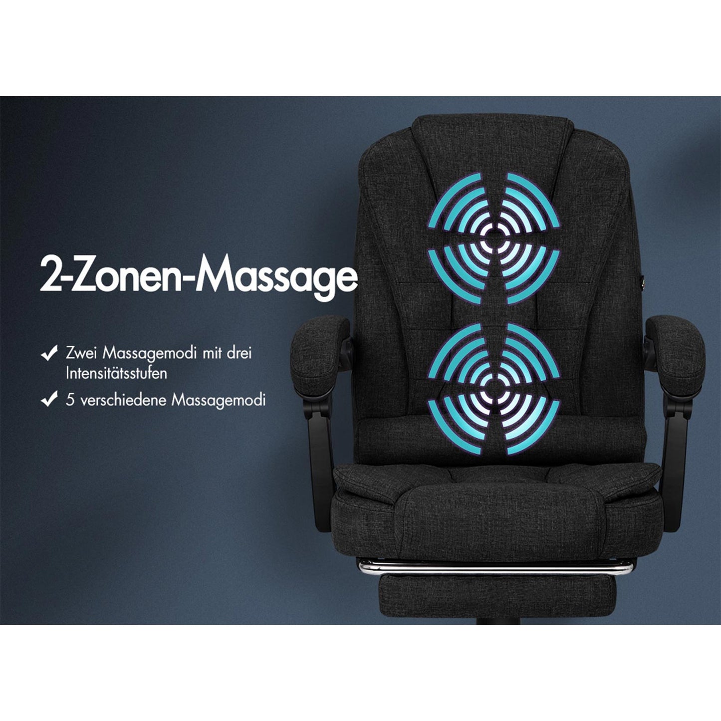ALFORDSON Massage-Bürostuhl mit Fußstütze Schwarzer Stoff Executive-Gaming-Sitz