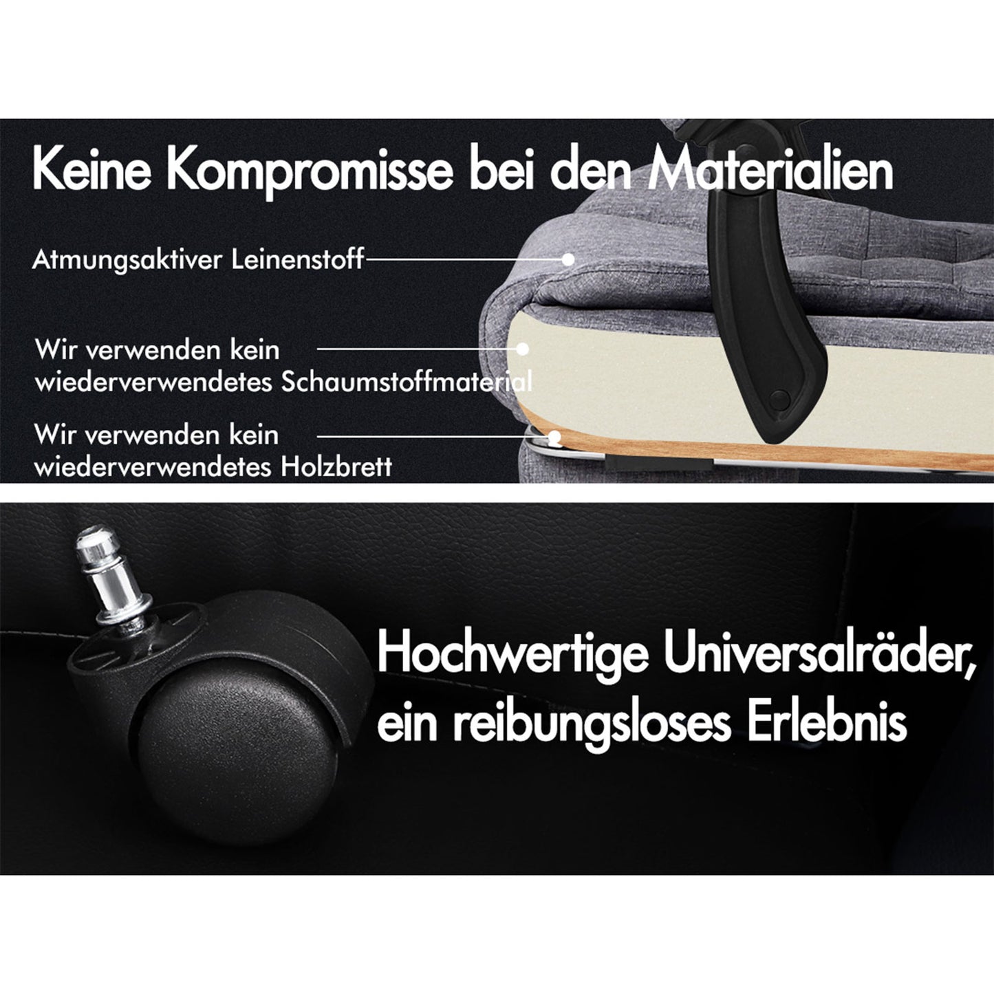 ALFORDSON Massage-Bürostuhl mit Fußstütze Grauer Stoff Executive-Gaming-Sitz