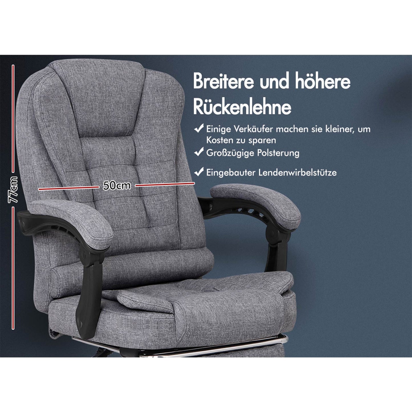 ALFORDSON Massage-Bürostuhl mit Fußstütze Grauer Stoff Executive-Gaming-Sitz